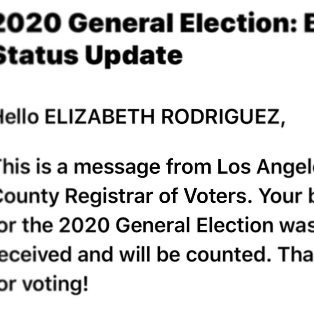 エリザベス・ロドリゲスさんのインスタグラム写真 - (エリザベス・ロドリゲスInstagram)「I need to share this journey with you all. I’m currently not in CA (where I am a resident) so a friend FedEx my voting package to me. I was very concerned that it wouldn’t get back to CA promptly so I Fed Ex it to another friend “overnight” so that she would put it in a ‘Drop Off Box’. I checked in with her and asked if she had received the package. She had received a  notification that it was delivered but she hadn’t gotten her mail. I was trying not to push her to get it ,as she was doing me a favor ( to her defense, she has done me many favors and she has been insanely busy and overworked) but I was freaking out inside. I texted her again with a “friendly reminder” the next day. Then this past Monday my biggest fear happened. MAIL HAD BEEN TAKEN FROM HER BUILDING. When we spoke she was stressed out , spending all morning trying to find it and figure out next steps. My ballot was found in the  street and had been tampered with.  I hung up in a Total Panic , started researching and spoke to someone in Sacramento that said it was too late to have another sent and gave me another number that got me no where.  I started to look for a flight  back to LA so I could vote in person. I became really emotional and could not stop crying. It triggered  a lot for me as a Latina woman from a broken, lower working class home,around people that were convinced they had no power.  I NEEDED to be part of this election more than anyone before.  I spoke to her again about an hour later and She had spoken to someone at a voter’s registration office that told her as long as my signature matched (luckily that part of envelope was intact!), she could put it into another envelope and drop into “Drop Box”. I have been distressed all week about this but I woke up to an email that said “IT WAS RECEIVED AND WILL BE COUNTED” #VOTE #vota #BLM #shesepuede #latina #latinx #voteforchange #integrity #votehimout #thefuture」10月31日 3時40分 - theonlyelizabethrodriguez