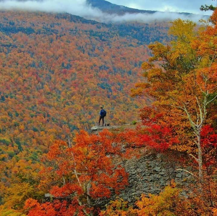 オボズのインスタグラム：「We might be semi-professional leaf peepers over here, but look at this amazing pic!! Thanks to pro hiking guide and Oboz Truist @roulette_travel for capturing it.⠀ ⠀ Here's to staying outside on perfect days like these 🍁⠀ ⠀ Image credit: @roulette_travel/Brian James⠀ .⠀ .⠀ .⠀ .⠀ #truetothetrail #oboztruist #hiking #newyork #fallcolors #fallfoliage #licensedhikingguide」