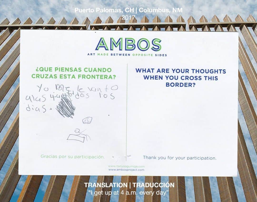 Grace Bonneyさんのインスタグラム写真 - (Grace BonneyInstagram)「While AMBOS Project (@ambosproject) encompasses many things, our largest activation was the piece “Border Quipu/Quipu Fronterizo” that we completed with help from thousands of people along the entire US/Mexico border.   We travelled to border crossings from the Pacific Ocean to the Gulf of Mexico speaking with people who cross, work or live along the border. Many shared their stories with us, and many others were too uncomfortable or scared or uninterested to engage. For those who encounter the border daily, it's not often that they are asked how it makes them feel.  Above are some of the responses we got during this activation in the different cities we visited. Each region has a different relationship and history to the border, and every person who crosses has their own story of complicated connections to the 2 nations divided.  All photos by @ginaclyne  #ambosproject #ambosontheroad #sinfronteras #borderartists #designsponge #2020election #lafrontera」10月27日 8時53分 - designsponge