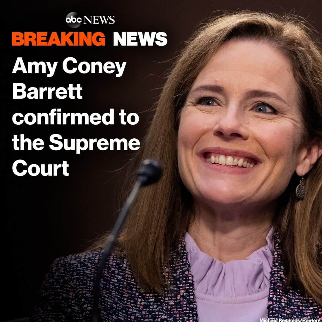 ABC Newsさんのインスタグラム写真 - (ABC NewsInstagram)「BREAKING: The Senate confirms Amy Coney Barrett to Supreme Court by a vote of 52-48. Republican Sen. Susan Collins voted against the confirmation. MORE AT LINK IN BIO.」10月27日 9時11分 - abcnews