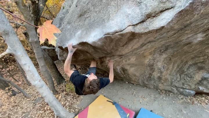 ダニエル・ウッズのインスタグラム：「All Thumbs (7C+/v10) Flash  LCC in the fall is pretty mega. Stoked to sample some more goods ✨✨✨  Vid @jwebxl」