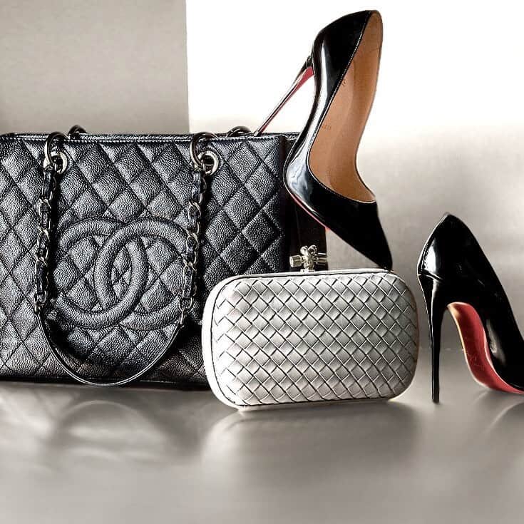 のインスタグラム：「We love a good neutral. Shop #ChristianLouboutin, #BottegaVeneta, #Chanel and more luxe styles in the link in bio.」