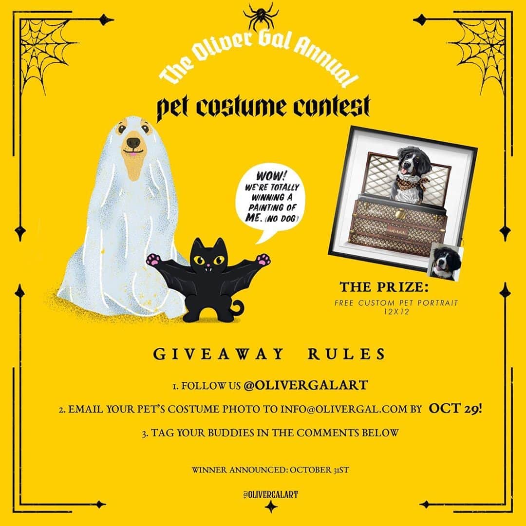 The Oliver Gal Artist Co.さんのインスタグラム写真 - (The Oliver Gal Artist Co.Instagram)「Don’t forget to enter our Annual Pet Costume Contest for a chance to win our a custom pet portrait! Swipe to see some of the top runners 😃 #olivergal #pets」10月27日 1時52分 - olivergalart