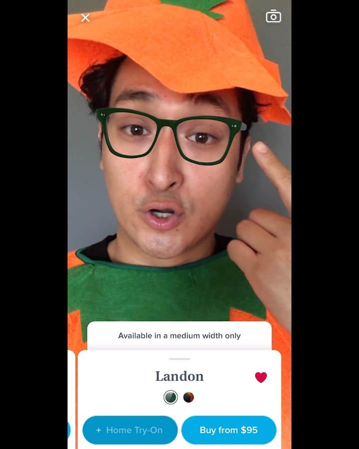 Warby Parkerのインスタグラム：「Need help picking the perfect frame for your Halloween costume? 🎃🧛‍♂️🙀🧙‍♂️🤔 We asked our go-to Virtual Try-On expert @eli_gonzzz (you may recognize him from our “Welcome to the Future” commercial) to find frames for popular costumes. He also had a little fun in the process...😂  Pumpkin (Landon in Forest Green) Mime (Butler in Jet Black) Vampire (Simon in Brushed Ink) Cat (Loretta in Carmine with Polished Gold) Wizard (Hammett in Polished Silver)」