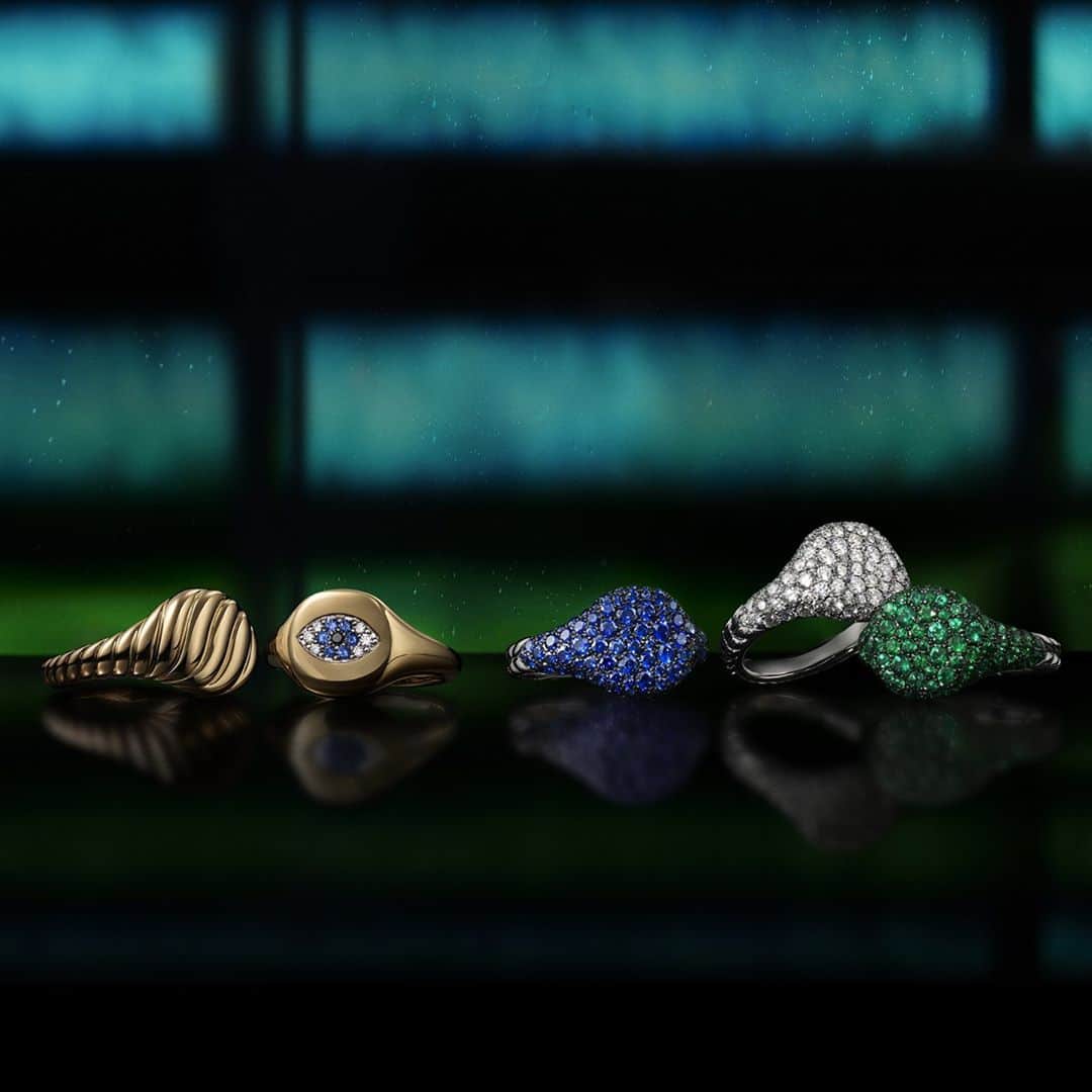 デビッドヤーマンのインスタグラム：「Which #DYPinky are you? With Cable, sapphires, diamonds or emeralds, our pinky rings are statements of individuality. #TapToShop #DavidYurman」