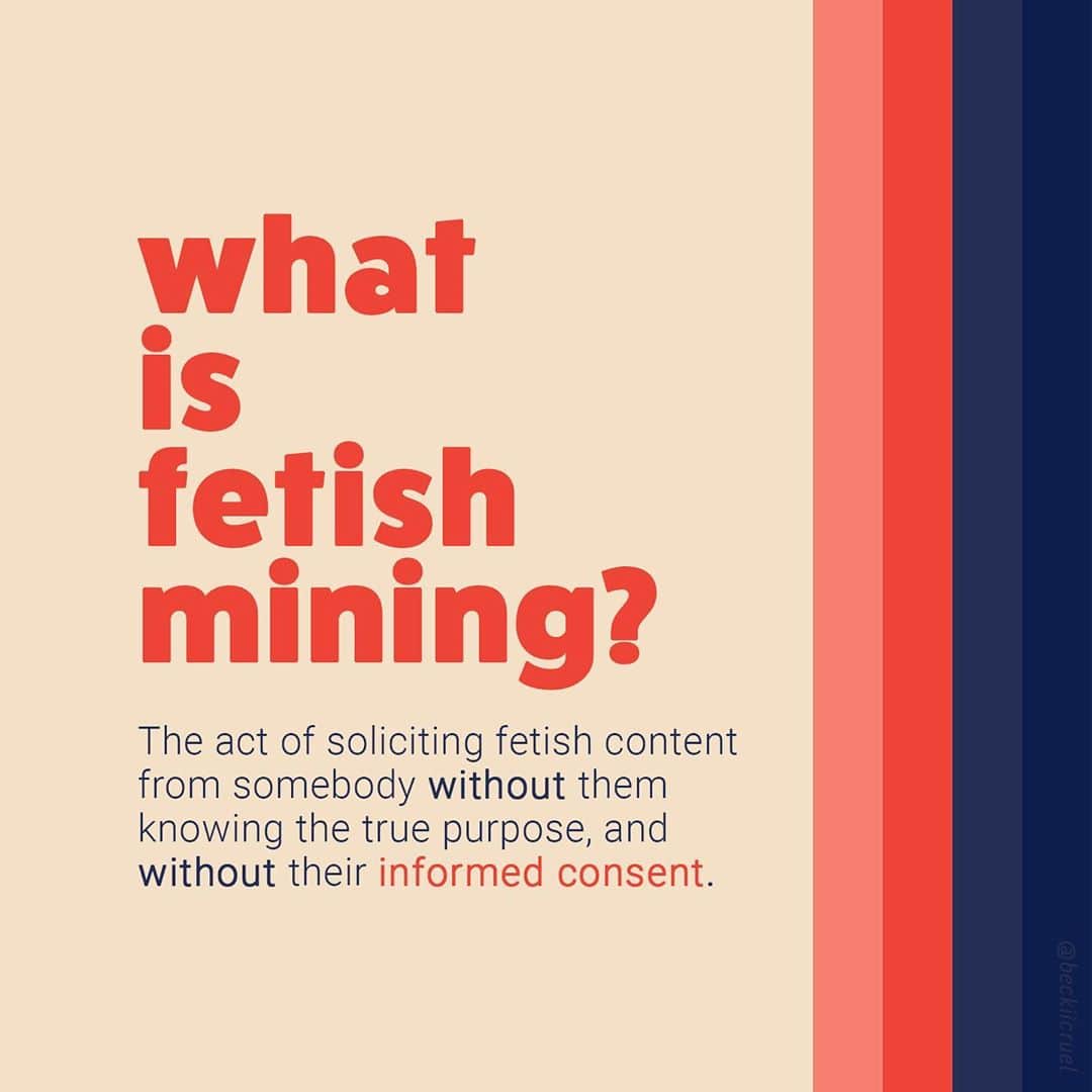 ベッキー・クルーエルのインスタグラム：「WHAT IS FETISH MINING? 🚨 ⁣ As a girl who’s grown up online, this is something I’ve experienced far too often, and I felt it was important to GIVE IT A NAME and CALL IT OUT 📣 ⁣ ⁣ It’s okay to have a fetish, but it’s not okay to solicit uninformed strangers to participate with you without their knowledge or consent. 📌⁣ ⁣ Please share to help bring awareness. The more people who can spot this behaviour, the less that these predators can get away with their behaviour. ⛳️」