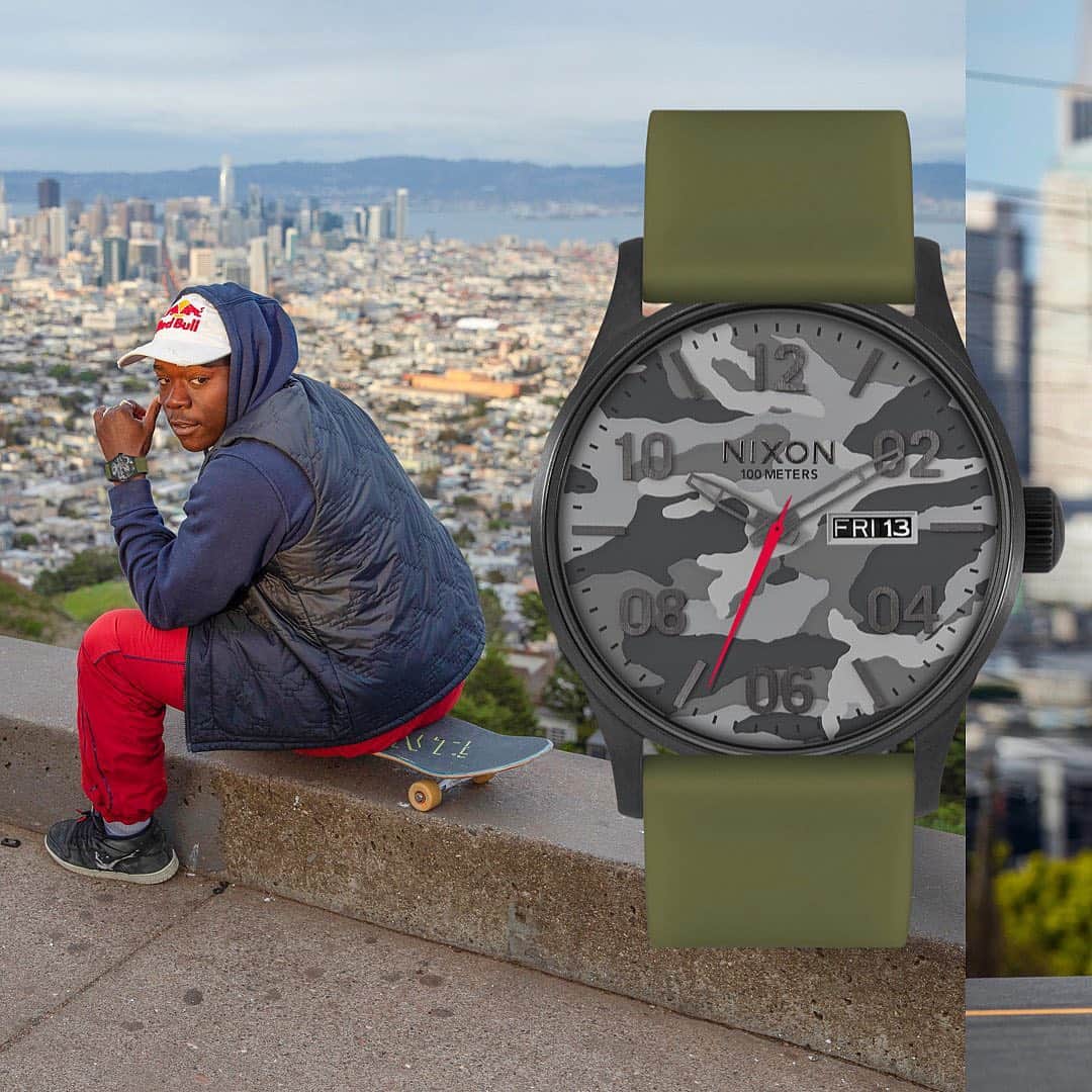 ニクソンのインスタグラム：「Zion Wright x Nixon Custom Shop  Zion’s custom watch design is as unique as he is. A bold camo face with a durable rubber band create a look that he can wear no matter where he goes. @zionwright   Shop Zion’s exclusive design or build your own at www.nixon.com/custom-watches  *Only available in North America*」
