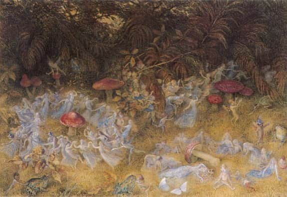 パリス・マイケル・キャサリン・ジャクソンのインスタグラム：「this beautiful painting by richard doyle in the late 1800’s makes me happy because it’s exactly how i’m feeling right now. little orbs of light joyfully dancing around decay. mushrooms may be fungi, but i like to look at them as flowers that found a way to be born through death. to live and feel in a way that is unconventional the other things that grow from mother nature.」
