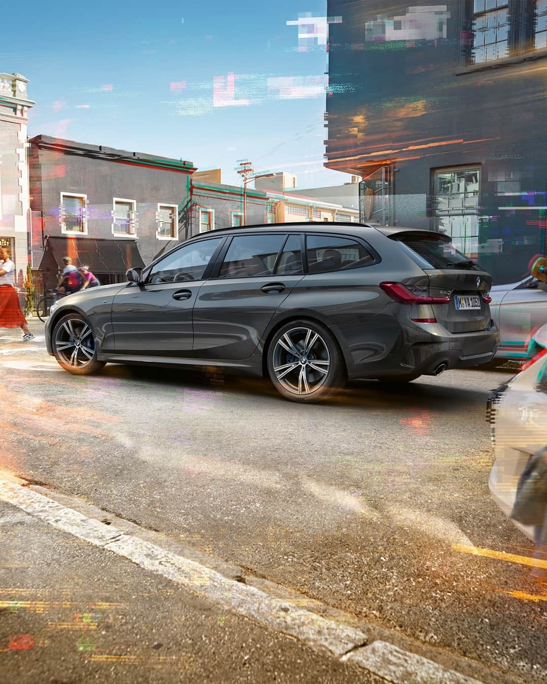 BMWのインスタグラム：「Welcome to the Matrix.  The BMW 3 Series Touring. #THE3 #BMW #3Series __ BMW 330i Touring: Fuel consumption in l/100 km (combined): 6.4–6.0. CO2 emissions in g/km (combined): 146–136. Further information: www.bmw.com/disclaimer.  	 Acceleration (0-100 km/h): 5.9 s. Power: 190 kW, 258 hp, 400 Nm. Top speed (limited): 250 km/h.」