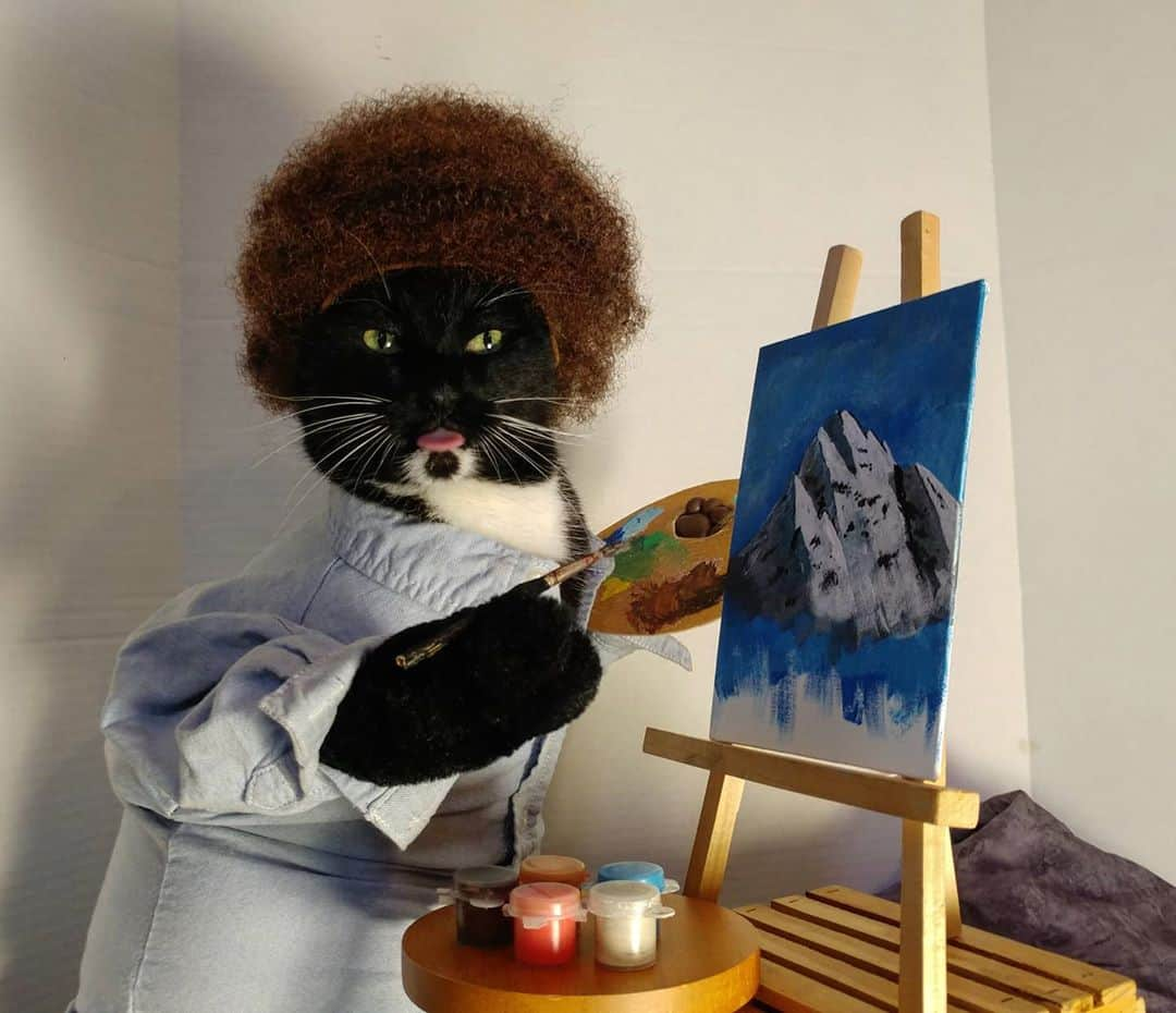 猫コスプレさんのインスタグラム写真 - (猫コスプレInstagram)「There are no Meowstakes. Only happy little Cat Trees.  #BobRoss @petco #PetcoSceneContest2020  . . . . . . . . . #catcosplay #cosplay #cosplayer #cat #catcostume #catsinclothes #catsofinstagram #catstagram #petclothes #PetCostume #halloween #halloweenseason #halloweenideas #bobrosscosplay #thejoyofpainting #joke #pun #chonk #chonkycat #humor #halloweencat」10月27日 11時56分 - cat_cosplay