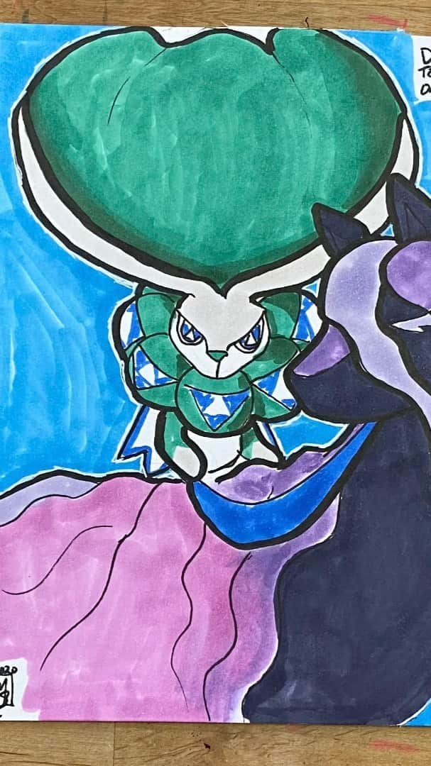 マックス・セットレージのインスタグラム：「At this point all my markers are screaming for death because I’ve used them for 6+ years without refilling them. I can’t have a Drawtober month without paying tribute to my favorite franchise of all time, Pokémon! This is Calyrex and Spectrier from the sword and shield expansion, Crown tundra. It’s fabulous! I’m really enjoying the gameplay and the writing and dialog is much more entertaining. Spectrier came out of nowhere I was not expecting a new Pokémon at all so that brings our number of Pokémon to 898. There are 898 Pokémon. Think about that.  . . . . . . 🎶: “Bit Rio” by Podington Bear  #crowntundra #calyrex #Spectrier #swordandshield #swsh #pokemon #drawtober #drawtober2020 #artober #artober2020」