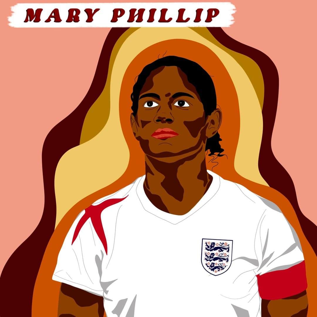 サッカー イングランド代表チームさんのインスタグラム写真 - (サッカー イングランド代表チームInstagram)「𝘈 𝘱𝘪𝘰𝘯𝘦𝘦𝘳 𝘵𝘩𝘦𝘯. 𝘈 𝘱𝘪𝘰𝘯𝘦𝘦𝘳 𝘯𝘰𝘸. 👏 Today we're recognising Mary Phillip, who was the first Black woman to captain our @lionesses. Phillip won a total of 65 caps between 1995 and 2008 and was the first player to represent our women's team at two @fifawomensworldcup finals. 🎨 by @sumuyya」10月28日 3時19分 - england