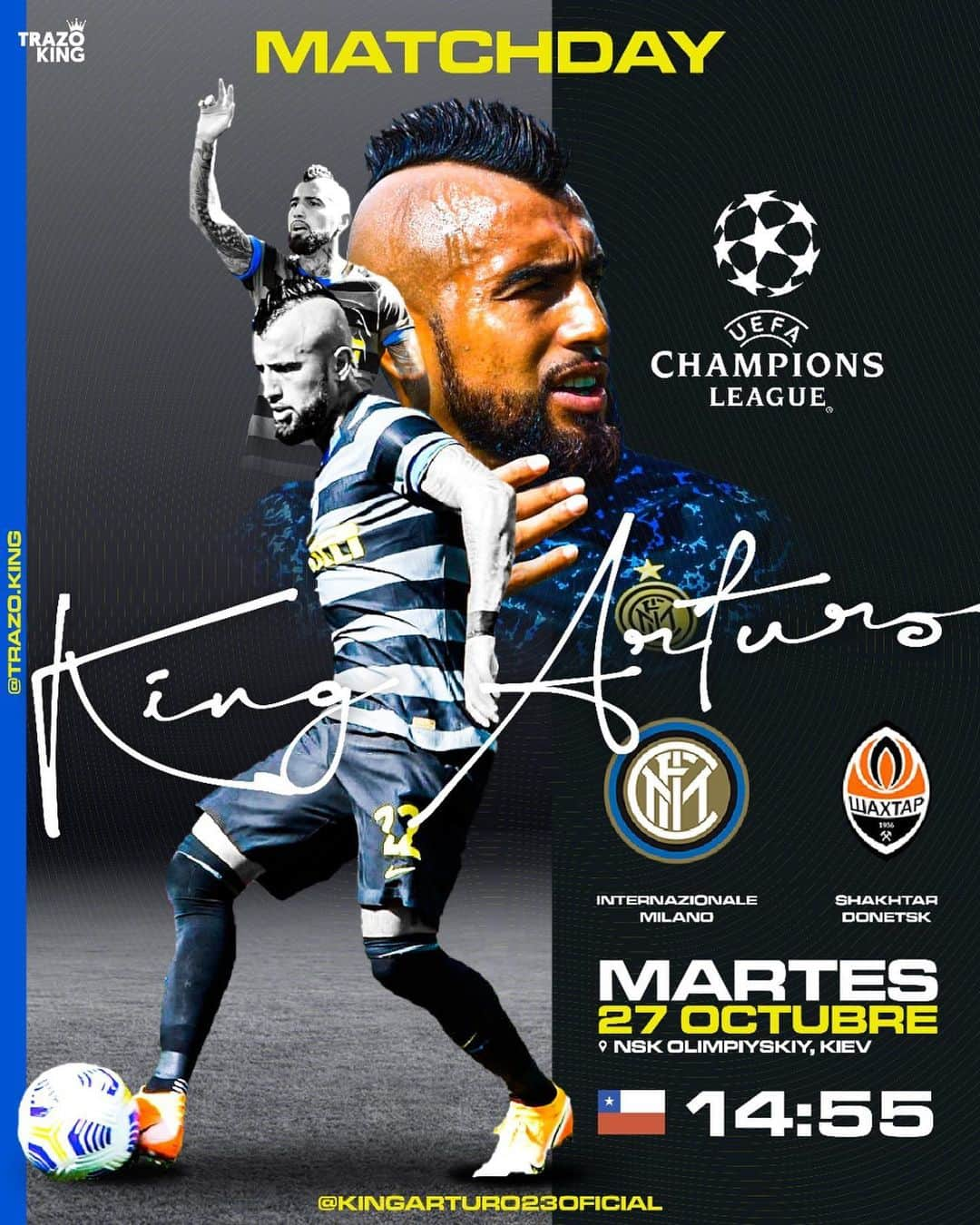 アルトゥーロ・ビダルさんのインスタグラム写真 - (アルトゥーロ・ビダルInstagram)「@inter 💙🖤 @championsleague 🔥」10月27日 19時37分 - kingarturo23oficial