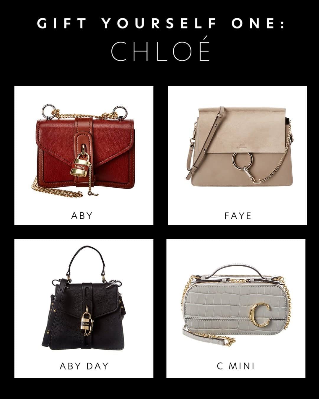 のインスタグラム：「Which #Chloé bag is on your wish list? Weigh in below, then tap the link in bio to shop. 🖤」