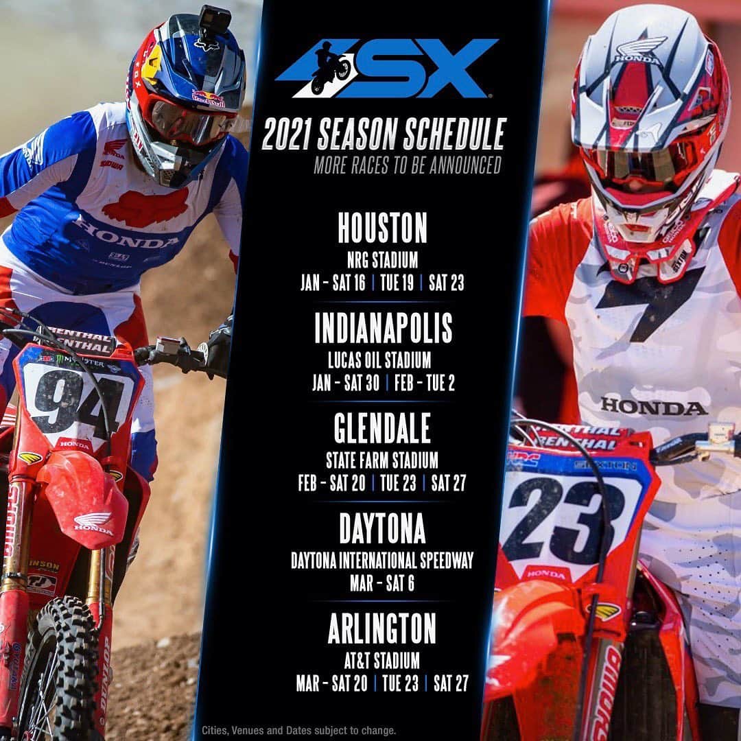 ケン・ロックゼンのインスタグラム：「2021 @supercrosslive partial schedule just announced. I like it 🤙🏼 • Give me your thoughts ladies and gents ❗️」