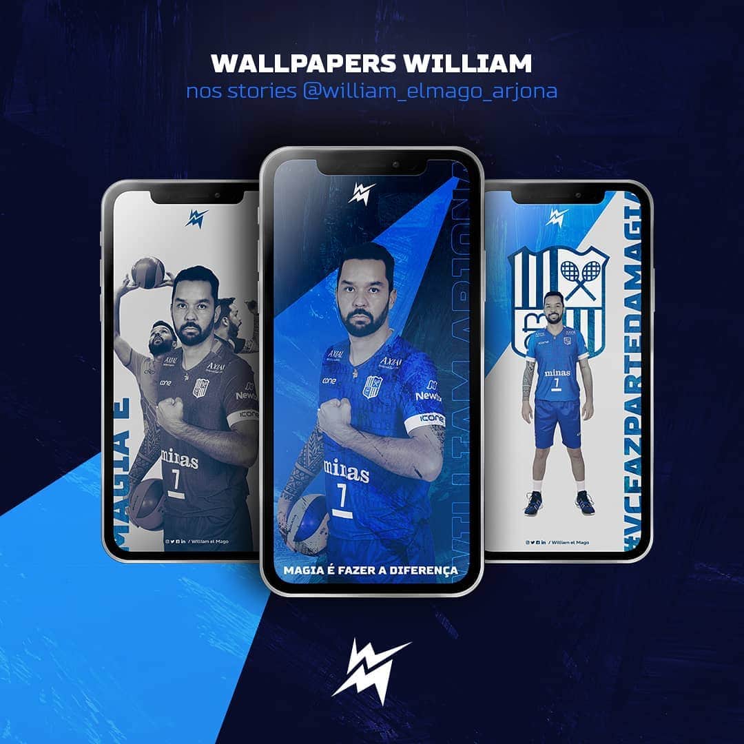 ウィリアム・アルジョナのインスタグラム：「Alô meus Amigos e minhas Amigas, fãs do vôlei e de magia! 🏐🧙‍♂️ Novidade por aqui: wallpapers WM, nos Stories e link na bio pra baixar.  #VCFAZPARTEDAMAGIA!  ___________________ #wmwilliamelmago #williamelmago #wm #voleibol #volleyball #minastenisclube #paredaoazul ============= Insta  @william_elmago_arjona Face  @williamelmago Twitter  @william_elmago」