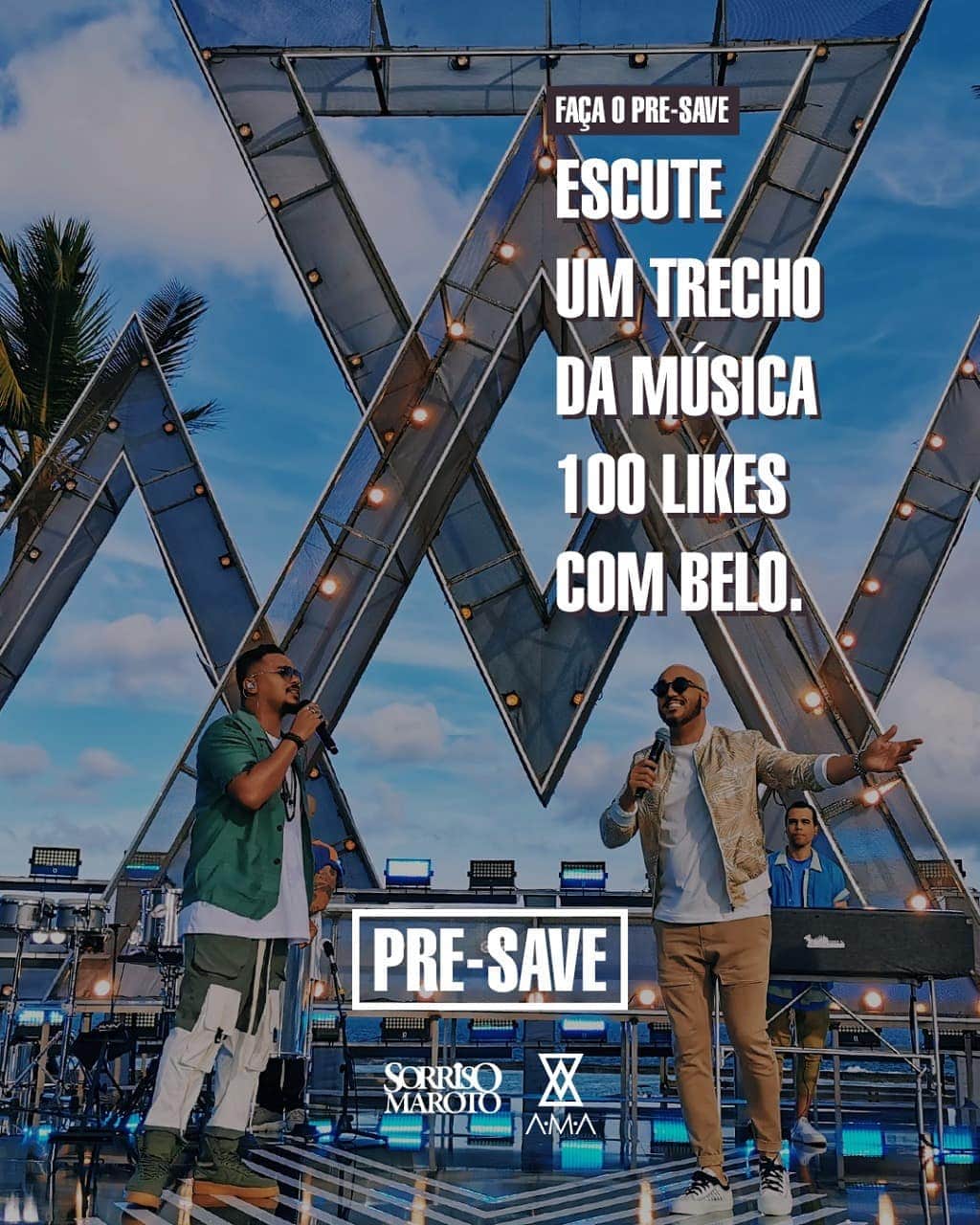 Sorriso Marotoのインスタグラム：「Diz pra gente se esse feat não merece muito mais que 100 Likes!? 😍❤ Sexta-feira tem o lançamento da nossa nova música com o @belo e quem fizer o pre-save agora vai ouvir um trechinho da música pra já sentir um gostinho do que vem por aí! 😜 O link pro pre save tá na bio!  #SorrisoMarotoAMA #AMAVolume1 #100Likes」