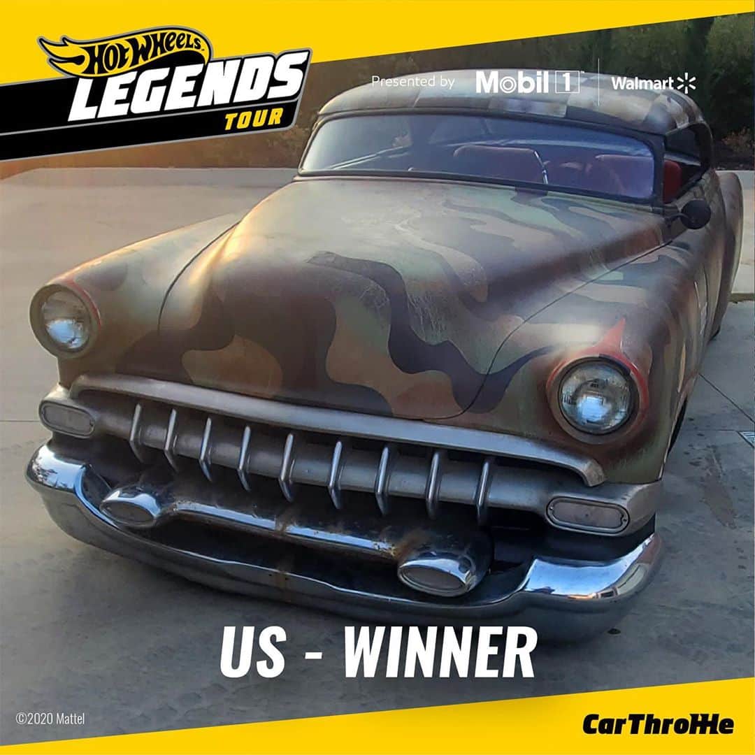Hot Wheelsさんのインスタグラム写真 - (Hot WheelsInstagram)「Congrats to @robertwayne71 and his 1954 Chevy Chopped, nicknamed “Bombs Away”!  Robert just won the US pick from our recent  #HotWheelsLegends tour presented by @mobil1 and hosted by @carthrottle.   This car has 100s of hours in body mods alone.  “It's a labor of love honestly. If I visualize something and get an idea in my head I have to do it!” Robert says.  He did several renderings and ended up winging it.  Over 100 hours in masking alone. To Robert It's all about the art and inspiring others. His motto is “dare to be different.” At the heart of this custom chevy is a 383 stroker motor with aluminum heads. Not only has the body been chopped and widened, it has been painted Vintageflatz . Robert hand mixed it, airbrushed and pinstriped the car mixed with his own Patina technique.   This build  checked all the boxes we’re looking for on the Tour:  ✅Creativity ✅Authenticity ✅Garage Spirit  Do you think your build has what it takes to become a Hot Wheels die-cast toy? Enter it into the next virtual Hot Wheels Legends Tour stop for a chance to win.  How to enter: virtual.hotwheelslegends.com」10月28日 7時10分 - hotwheelsofficial