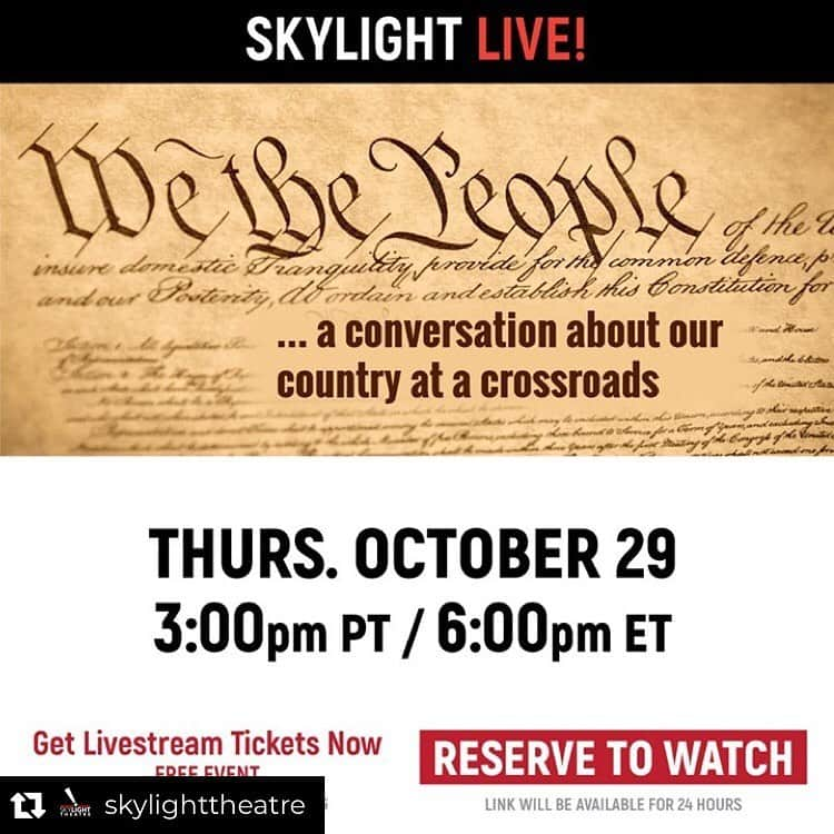 シャロン・ローレンスさんのインスタグラム写真 - (シャロン・ローレンスInstagram)「Repost from @skylighttheatre • 📣We have a VERY SPECIAL EVENT on Skylight LIVE this Thursday! 📣⠀ .⠀ Join us at 3pm PT for WE THE PEOPLE 🙌⠀ A conversation about our country at a crossroads⠀  .⠀ Directed by: Cameron Watson⠀ .⠀ Special Guests (partial list):⠀ @noahbenshea @danbucatinsky @marythechief @chieffo8 @jacquelynferguson @maffyfitz Liz Frances, Hutchins Foster, @pronouncedhorhay Sharon Lawrence, @lowderpenelope @wendiemalick Allan Miller, @puertoricaninja @jamesnaughtonart @christinapickles @charlesshaughnessy @shepdawg1122 @official.joe.spano @deseanterry, @williams_jobeth⠀ @haneefahwood, and @lazucker⠀ .⠀ Reservation required. Grab your seat today: Link in bio!⠀ .⠀ .⠀ .⠀ .⠀ #skylightTheatre #LAThtr #Losfeliz #losfelizvillage #Silverlake #Glendale #easthollywood #Littlearmenia #LAevents #DiscoverLA #LosAngeles #Playwright #Theatre #actors #Writers #theatre #artists #LALivesOnStage #Diversity #Equality #Inclusion #LGBTQ #newplay #playwright #onearchives #TransCanWork⠀」10月28日 7時36分 - sharonelawrence