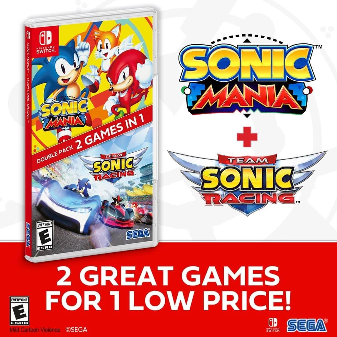 SEGAさんのインスタグラム写真 - (SEGAInstagram)「Two all-new SEGA Double Packs are now available for Nintendo Switch in the US!  🔵💨 Sonic Mania + Team Sonic Racing   🔵🐒 Sonic Forces + Super Monkey Ball: Banana Blitz HD   That’s 2 games on 1 cart per pack, for $39.99 each!」10月28日 8時00分 - sega