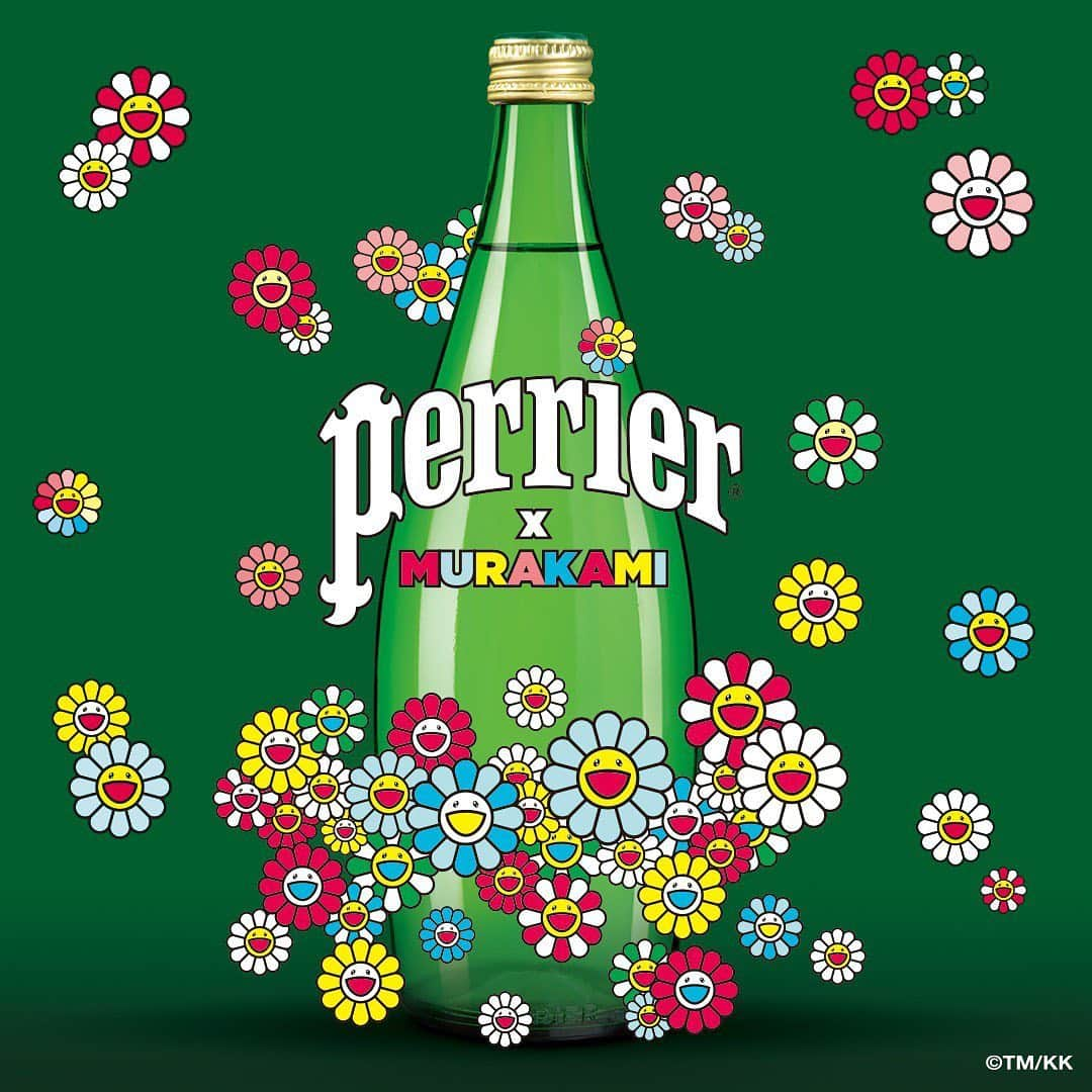 村上隆さんのインスタグラム写真 - (村上隆Instagram)「This is a portrait of mine advertising the Perrier @perrier collaboration. I’m overwhelmed with emotions now that this campaign has been released—I’m almost moved to tears. Back in August, the effects of coronavirus were serious in the areas surrounding Tokyo. We didn’t have an official lockdown, but the number of cases was rising. My feelings were dark as I thought of where our society could possibly be headed, but I was determined to make this collaboration a bright spot in all that, and shot this photo with a huge smile on my face. I want to note that it was my personal assistants that shot this portrait as a team. They have done an amazing job. Before this project, they had no experience in photoshoot at a professional level. From how to choose the right camera and lighting equipment to how to properly light and set the depth of field, they researched and did everything in-house. As a team of four, they looked things up online and asked their acquaintances for advice before shooting me, and had our design them make some adjustments to the resulting images before submitting them to Perrier. And now it has become a great advertisement photo. (We didn’t shoot the product photos of the bottles and cans.) What I have learned during this pandemic is that we have to do everything ourselves. We studied hard and did our very best, to the point our brains started to hurt. And we somehow rode it out with the help of some digital editing.  I’m really glad that everyone at Perrier was also happy with the photos we submitted. This photo, as well as the project itself, makes me feel proud of the young Kaikai Kiki team. translation: @tabi_the_fat」10月28日 9時28分 - takashipom