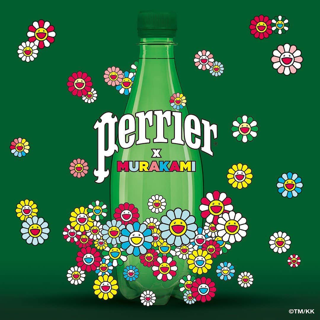 村上隆さんのインスタグラム写真 - (村上隆Instagram)「This is a portrait of mine advertising the Perrier @perrier collaboration. I’m overwhelmed with emotions now that this campaign has been released—I’m almost moved to tears. Back in August, the effects of coronavirus were serious in the areas surrounding Tokyo. We didn’t have an official lockdown, but the number of cases was rising. My feelings were dark as I thought of where our society could possibly be headed, but I was determined to make this collaboration a bright spot in all that, and shot this photo with a huge smile on my face. I want to note that it was my personal assistants that shot this portrait as a team. They have done an amazing job. Before this project, they had no experience in photoshoot at a professional level. From how to choose the right camera and lighting equipment to how to properly light and set the depth of field, they researched and did everything in-house. As a team of four, they looked things up online and asked their acquaintances for advice before shooting me, and had our design them make some adjustments to the resulting images before submitting them to Perrier. And now it has become a great advertisement photo. (We didn’t shoot the product photos of the bottles and cans.) What I have learned during this pandemic is that we have to do everything ourselves. We studied hard and did our very best, to the point our brains started to hurt. And we somehow rode it out with the help of some digital editing.  I’m really glad that everyone at Perrier was also happy with the photos we submitted. This photo, as well as the project itself, makes me feel proud of the young Kaikai Kiki team. translation: @tabi_the_fat」10月28日 9時28分 - takashipom