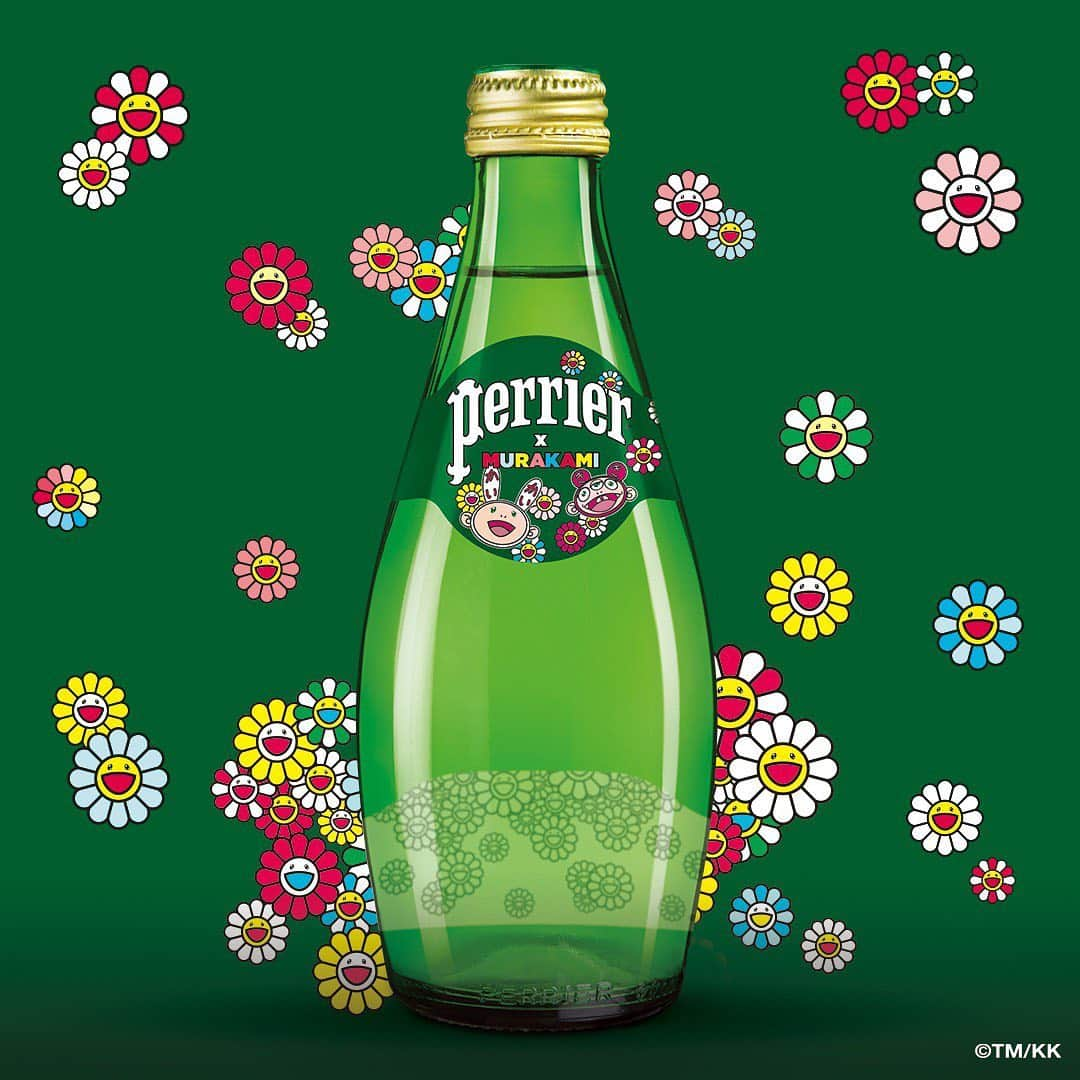 村上隆さんのインスタグラム写真 - (村上隆Instagram)「This is a portrait of mine advertising the Perrier @perrier collaboration. I’m overwhelmed with emotions now that this campaign has been released—I’m almost moved to tears. Back in August, the effects of coronavirus were serious in the areas surrounding Tokyo. We didn’t have an official lockdown, but the number of cases was rising. My feelings were dark as I thought of where our society could possibly be headed, but I was determined to make this collaboration a bright spot in all that, and shot this photo with a huge smile on my face. I want to note that it was my personal assistants that shot this portrait as a team. They have done an amazing job. Before this project, they had no experience in photoshoot at a professional level. From how to choose the right camera and lighting equipment to how to properly light and set the depth of field, they researched and did everything in-house. As a team of four, they looked things up online and asked their acquaintances for advice before shooting me, and had our design them make some adjustments to the resulting images before submitting them to Perrier. And now it has become a great advertisement photo. (We didn’t shoot the product photos of the bottles and cans.) What I have learned during this pandemic is that we have to do everything ourselves. We studied hard and did our very best, to the point our brains started to hurt. And we somehow rode it out with the help of some digital editing.  I’m really glad that everyone at Perrier was also happy with the photos we submitted. This photo, as well as the project itself, makes me feel proud of the young Kaikai Kiki team. translation: @tabi_the_fat」10月28日 9時28分 - takashipom