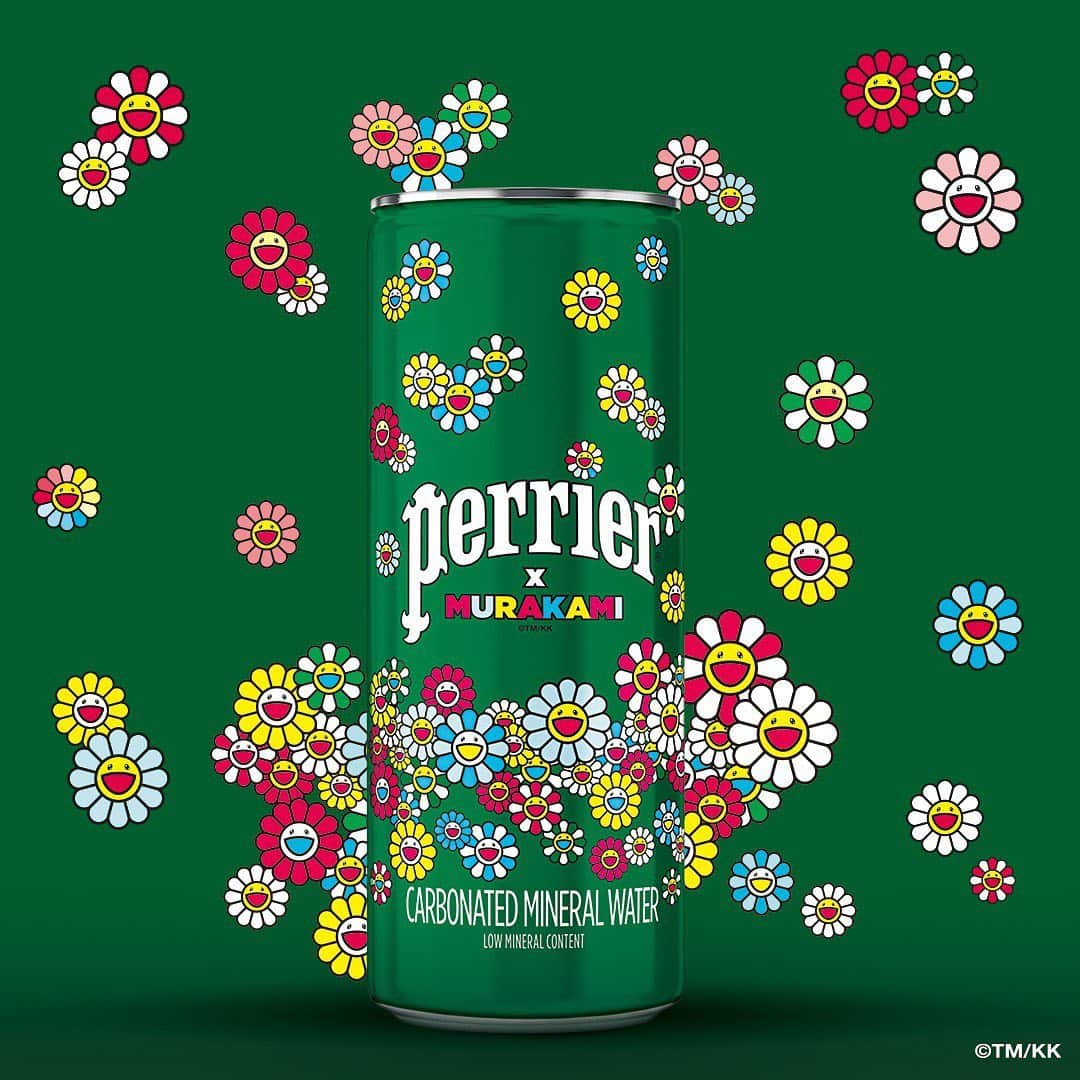 村上隆さんのインスタグラム写真 - (村上隆Instagram)「This is a portrait of mine advertising the Perrier @perrier collaboration. I’m overwhelmed with emotions now that this campaign has been released—I’m almost moved to tears. Back in August, the effects of coronavirus were serious in the areas surrounding Tokyo. We didn’t have an official lockdown, but the number of cases was rising. My feelings were dark as I thought of where our society could possibly be headed, but I was determined to make this collaboration a bright spot in all that, and shot this photo with a huge smile on my face. I want to note that it was my personal assistants that shot this portrait as a team. They have done an amazing job. Before this project, they had no experience in photoshoot at a professional level. From how to choose the right camera and lighting equipment to how to properly light and set the depth of field, they researched and did everything in-house. As a team of four, they looked things up online and asked their acquaintances for advice before shooting me, and had our design them make some adjustments to the resulting images before submitting them to Perrier. And now it has become a great advertisement photo. (We didn’t shoot the product photos of the bottles and cans.) What I have learned during this pandemic is that we have to do everything ourselves. We studied hard and did our very best, to the point our brains started to hurt. And we somehow rode it out with the help of some digital editing.  I’m really glad that everyone at Perrier was also happy with the photos we submitted. This photo, as well as the project itself, makes me feel proud of the young Kaikai Kiki team. translation: @tabi_the_fat」10月28日 9時28分 - takashipom