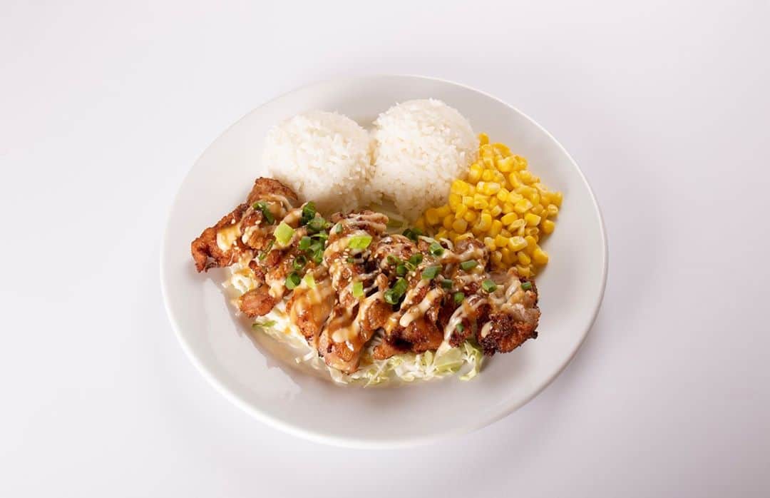 のインスタグラム：「Come to one of our dine-in restaurants for a Garlic Miso Chicken Plate because Tier-2 means you can eat dinner with someone else other than your immediate family. Maybe phone a friend?」