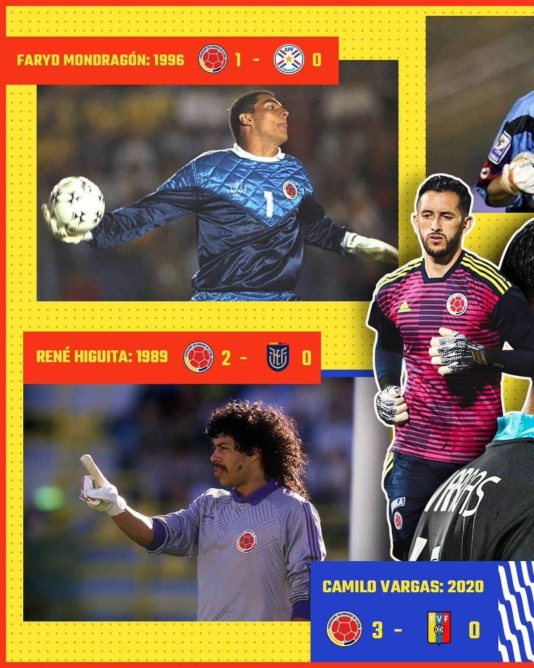 サッカー コロンビア代表チームのインスタグラム：「¡Guardianes del arco! 🥅❌  @kmilov12 🧤 es uno más de nuestros arqueros que al hacer su debut por Clasificatorias a la Copa Mundial de la FIFA dejó su valla en ceros.  👏👏👏」