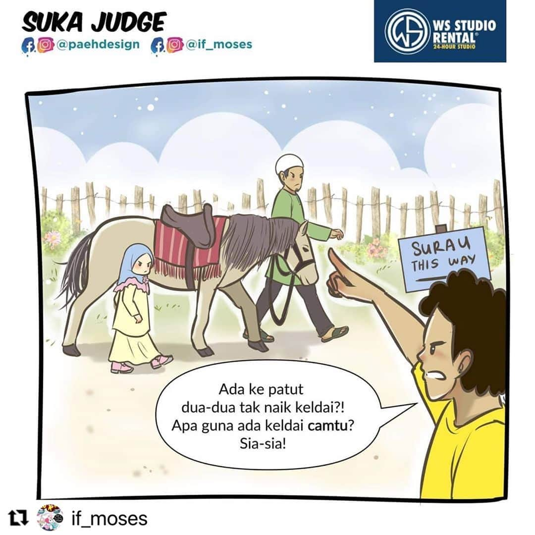 Koleksi Komik Malaysiaさんのインスタグラム写真 - (Koleksi Komik MalaysiaInstagram)「#Repost @if_moses with @make_repost ・・・ Biasa tak dengar kisah orang tua, cucu dan keldai ni? Kali ni admin 'twist' sikit hehe. 😜  Macam mana ya nak minta orang berhenti 'judge' kita? Penat kan asyik kena 'judge'? Nah, baca komik ni sampai habis. 👆😊   Komik ini ditaja oleh: @wsstudiorental  (Sewa studio luas, selesa & lengkap dengan harga yang berpatutan! Available 24 jam. 🤩)   #mosesart #mosesartwork #paehdesign #1hari1komik #komikislam #komikdakwah #komikmuslimah #comic #commission #24HourStudio #StudioRental #WsStudioRental」10月28日 17時44分 - tokkmungg_exclusive