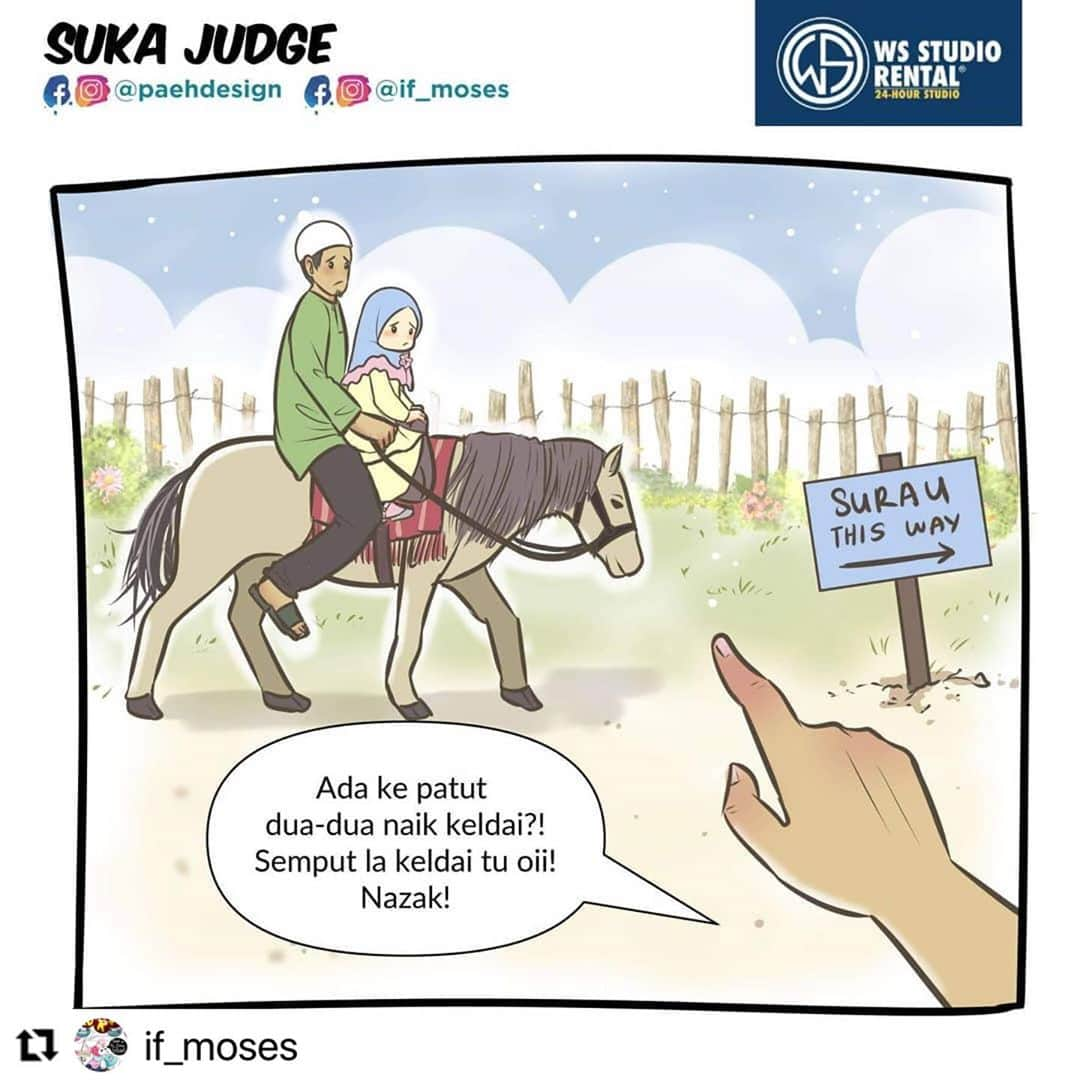 Koleksi Komik Malaysiaさんのインスタグラム写真 - (Koleksi Komik MalaysiaInstagram)「#Repost @if_moses with @make_repost ・・・ Biasa tak dengar kisah orang tua, cucu dan keldai ni? Kali ni admin 'twist' sikit hehe. 😜  Macam mana ya nak minta orang berhenti 'judge' kita? Penat kan asyik kena 'judge'? Nah, baca komik ni sampai habis. 👆😊   Komik ini ditaja oleh: @wsstudiorental  (Sewa studio luas, selesa & lengkap dengan harga yang berpatutan! Available 24 jam. 🤩)   #mosesart #mosesartwork #paehdesign #1hari1komik #komikislam #komikdakwah #komikmuslimah #comic #commission #24HourStudio #StudioRental #WsStudioRental」10月28日 17時44分 - tokkmungg_exclusive