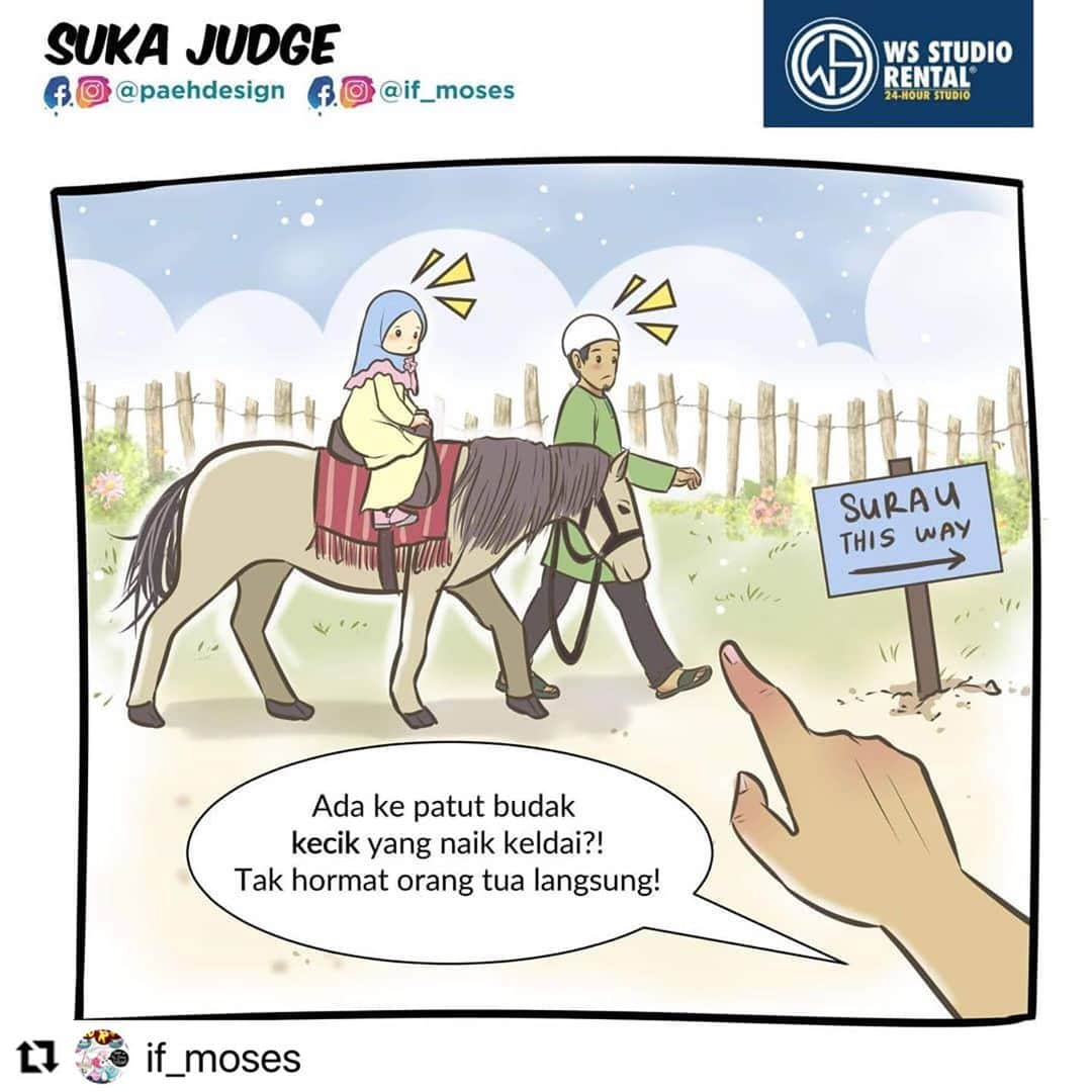 Koleksi Komik Malaysiaさんのインスタグラム写真 - (Koleksi Komik MalaysiaInstagram)「#Repost @if_moses with @make_repost ・・・ Biasa tak dengar kisah orang tua, cucu dan keldai ni? Kali ni admin 'twist' sikit hehe. 😜  Macam mana ya nak minta orang berhenti 'judge' kita? Penat kan asyik kena 'judge'? Nah, baca komik ni sampai habis. 👆😊   Komik ini ditaja oleh: @wsstudiorental  (Sewa studio luas, selesa & lengkap dengan harga yang berpatutan! Available 24 jam. 🤩)   #mosesart #mosesartwork #paehdesign #1hari1komik #komikislam #komikdakwah #komikmuslimah #comic #commission #24HourStudio #StudioRental #WsStudioRental」10月28日 17時44分 - tokkmungg_exclusive