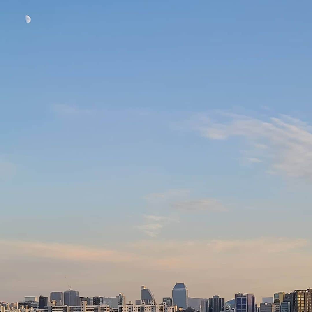 サニー のインスタグラム：「며칠 전 낮에 나온 반달 #낮에나온반달은 #하얀반달은 #햇님이쓰다버린쪽박인가요」