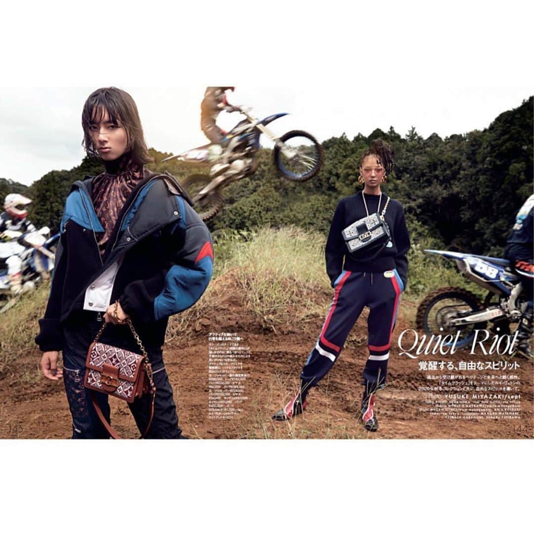 管沼詩乃のインスタグラム：「@ellejapan December Issue. @louisvuitton   🔥@aria_polkey  🔥@meganotnes  🏍mx riders 🏍@watanabe_manabu」