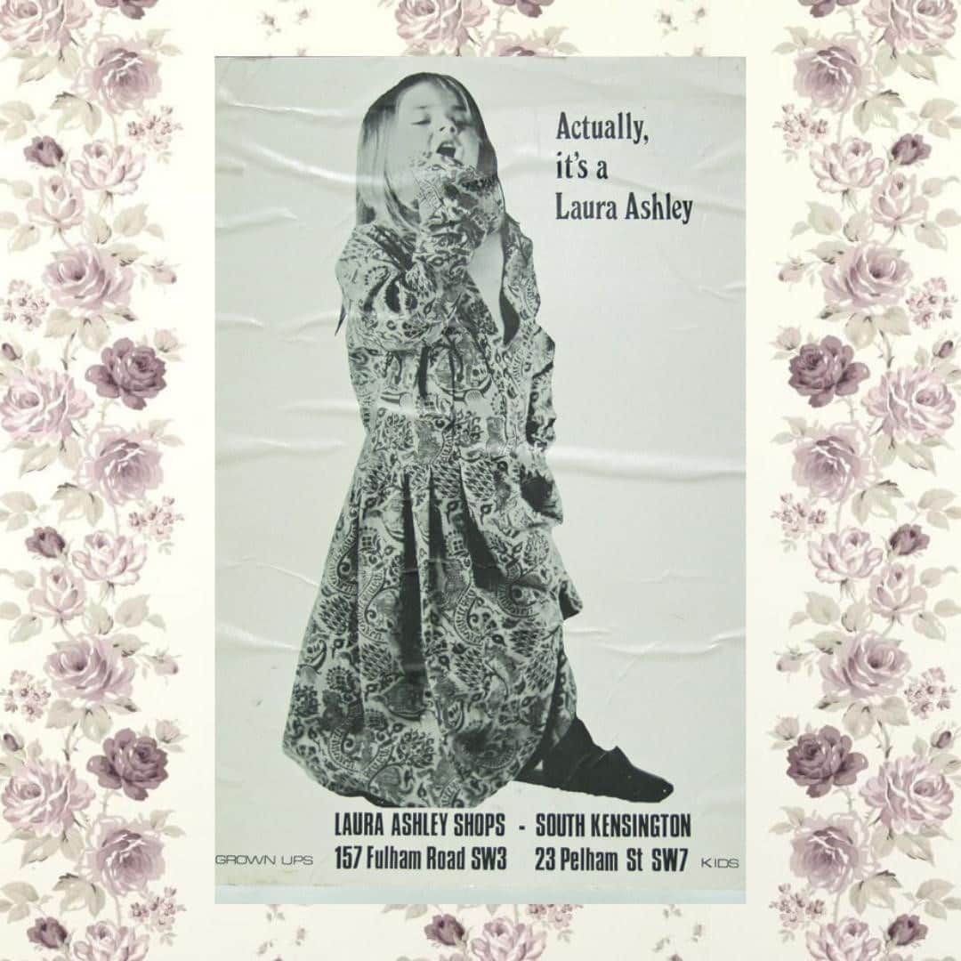 ローラアシュレイのインスタグラム：「Tales from the Archive:⁣ ⁣ In June 1968, Laura and Bernard Ashley opened their first Laura Ashley shop in South Kensington.⁣ ⁣ The shop was not initially a huge success, so Bernard decided to use advertising...⁣ ⁣ “I took 100 posters to the London Underground”⁣ ⁣ Three days later, the store turnover had increased by 300%.⁣ ⁣ This poster shows the second advert Bernard devised, featuring their youngest daughter, Emma Ashley. ⁣ ⁣ #LauraAshleyHeritage」