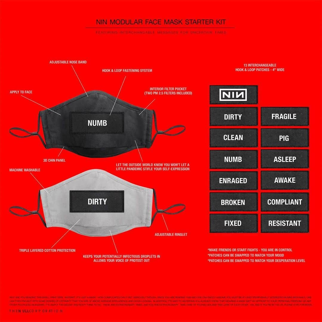 ナイン・インチ・ネイルズさんのインスタグラム写真 - (ナイン・インチ・ネイルズInstagram)「Nine Inch Nails Modular Face Mask Featuring interchangeable messages for uncertain times. Limited edition. Available now at NIN.com」10月29日 0時03分 - nineinchnails