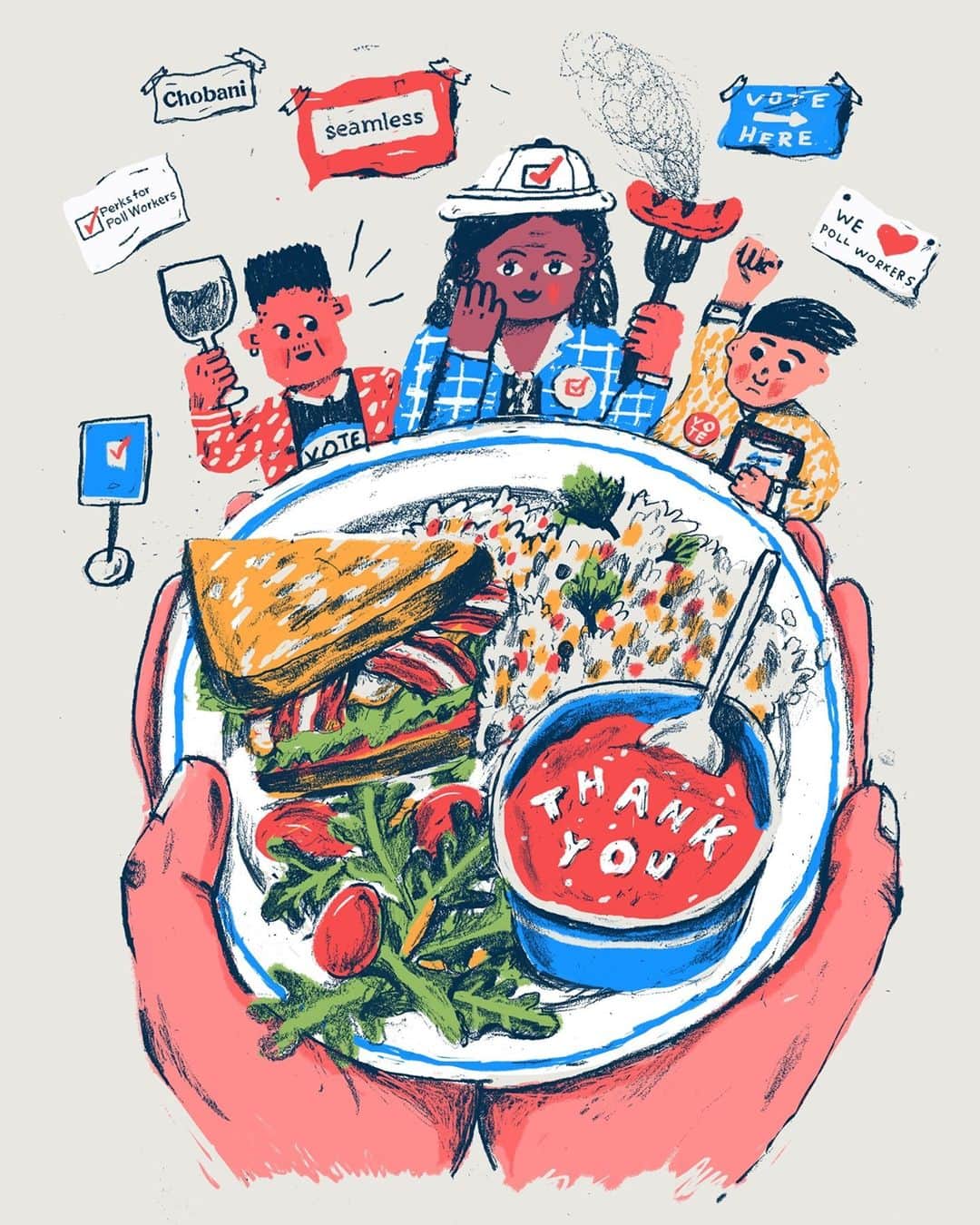Chobaniのインスタグラム：「Are you a NYC poll worker?✔️ If you are, find out how you could receive a $40 Perk from @Chobani and @Seamless for your service while supplies last. It’s our way of taking care of the caretakers of democracy.🇺🇸 Link in bio」