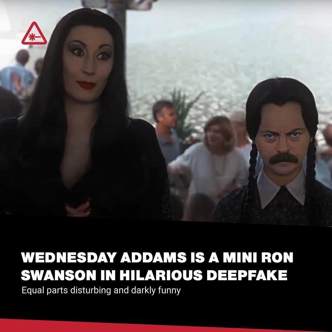 クリス・ハードウィックさんのインスタグラム写真 - (クリス・ハードウィックInstagram)「Watching Swanson’s face emote—kind of—on Addams’ head is especially bizarre considering how well the blend works.⁠ link in bio」10月29日 2時02分 - nerdist