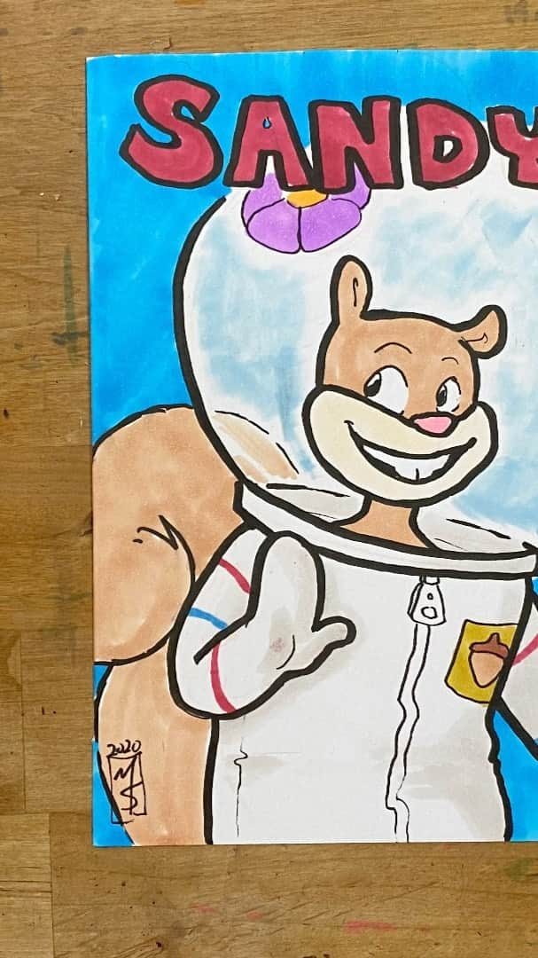 マックス・セットレージのインスタグラム：「Day 28! We’re almost at the finish line YALL! Today is sandy cheeks from spongebob squarepants. It’s kinda crazy how influential a kitchen sponge was on my childhood. Okay don’t have much to say so go away now!  . . . . . .  🎶: “Twinkie” Podington Bear #spongebob #spongebobsquarepants #sandycheeks #drawtober #drawtober2020 #artober #artober2020」