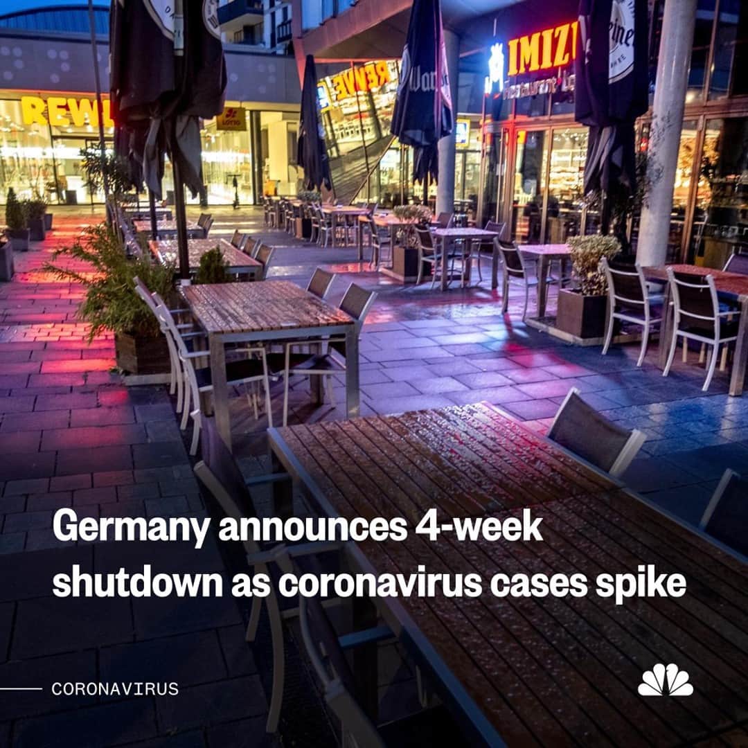 NBC Newsさんのインスタグラム写真 - (NBC NewsInstagram)「BREAKING: Chancellor Merkel says German officials have agreed to a 4-week shutdown of restaurants, bars, cinemas, theaters and other leisure facilities in a bid to curb a sharp rise in coronavirus infections. More at the link in our bio.⁠ ⁠ 📷 Michael Probst / @apnews」10月29日 2時58分 - nbcnews