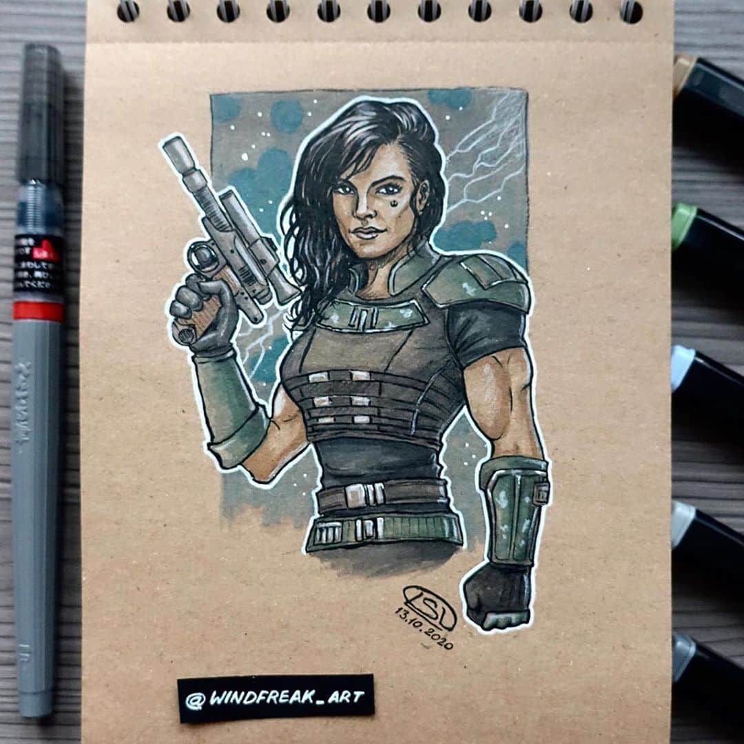 ジーナ・カラーノのインスタグラム：「Damn so good @windfreak_art ❤️🙌😊 #Repost @windfreak_art ・・・ 🇬🇧 Cara Dune from The Mandalorian played by Gina Carano. Love this character! Only a few days until the start of the new season, getting excited :)  🇷🇺 Кара Дьюн из Мандалорца, которую сыграла Джина Карано. Классный персонаж! Всего несколько дней до старта нового сезона, я в нетерпении :) ▪️▪️▪️」