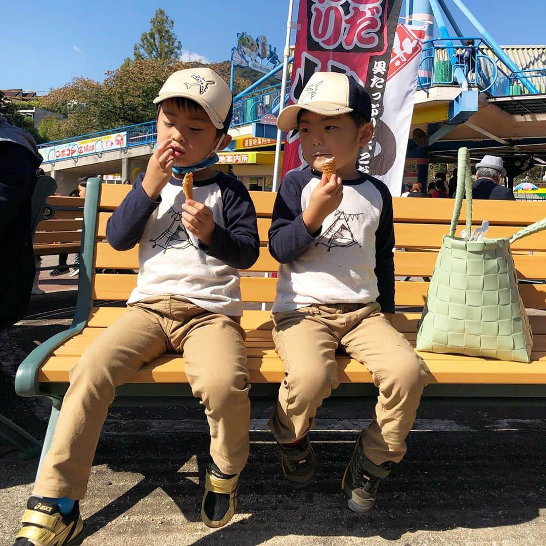 生島早織さんのインスタグラム写真 - (生島早織Instagram)「日曜日❣️  王子動物園へ🐘🦁🦓🦒  長男は🦁 次男は🦒  次男に至っては、🦒見に行く事3回🤣  しかも〜  長い😅  お天気も良く、赤ちゃんキリンも出ていたので、次男のテンションsuper Max⬆️⬆️⬆️  動物園での写真は後ろ姿が多いけど、真剣に動物見るようになったんだなぁ〜❣️と、双子達の成長を感じる😍  成長を感じるのは乗り物も❣️  今回、初めて双子達だけで乗り物に🚄  最初に乗ったジェットコースター。 並ぶ時からドキドキ💓 先頭に乗った双子達。 次男はシートベルトがしっかりされているか気になるらしい🤣  終わったら、あー怖かった🤣って🤣  ジェットコースターの後の空中ブランコは余裕だったって〜😃  大好きな観覧車は、長男とおばあちゃんチームと次男と私チームに分かれて。  早く遊びたくてお昼ご飯も食べない長男😅 おばあちゃんが作ってくれた栗ご飯が美味しいって4つも食べる次男🤣  相変わらず対照的な双子達はとても仲良し❣️  動物園から帰ったら、もっと本格的な動物図鑑が欲しいって😱  また図鑑？  図鑑、大きいし重いし・・・ 既に図鑑だらけだし・・・  今年のサンタさんにお願いしようかなぁ😅  王子動物園🐘🦁🦓🦒  コスパ最高👍👍👍  乗り物乗り放題券があったらなお良し😁  #双子育児 #双子ママ #双子それぞれ #双子あるある #王子動物園 #おばあちゃんと #初めてのジェットコースター #アイスクリームは必須 #twinstagram #4yearsold」10月29日 4時25分 - saori.ikushima