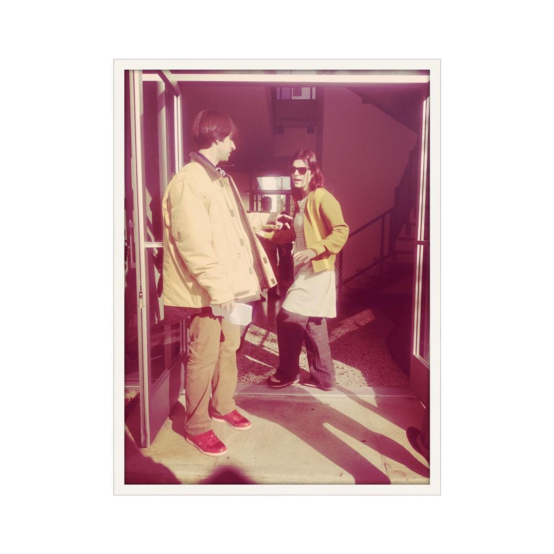 レイク・ベルのインスタグラム：「#bts of @demetrimartinofficial & myself on the set of #Inaworld... not sure why Demetri is wearing a coat that seven sizes too big for him.」