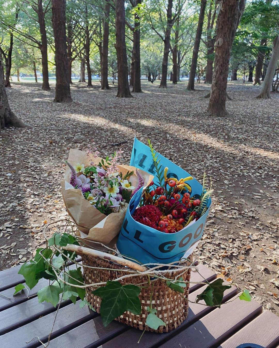 田中里奈さんのインスタグラム写真 - (田中里奈Instagram)「代々木公園でお花を持ってピクニック🌷  好きなお花屋さんのお花を持ち寄ってピクニックするという素敵な企画。 相変わらずの晴れ女っぷりを発揮し、暑いくらいのお天気だったので、ここぞとばかり深呼吸して、めいっぱい光合成してきました。  小顔矯正で何年もお世話になってるあゆみさんは、 毎日を楽しむプロ。 そして私にとっての人間パワースポット✨ あゆみさんが人生に現れてくれて、 私はほんとラッキーだな〜って思います☺️ふふふ （会いたい方は是非ルポルテに☺️） スペシャルゲストでオーナーの森さんも現れて、 楽しい会になりました✌️  ピクニックって、もうそれだけで楽しい。準備すら楽しいもんね。 この気持ちがいい季節、もっと続いてくれたらいいのにな〜  #ピクニック #代々木公園」10月29日 17時05分 - tanakaofficial