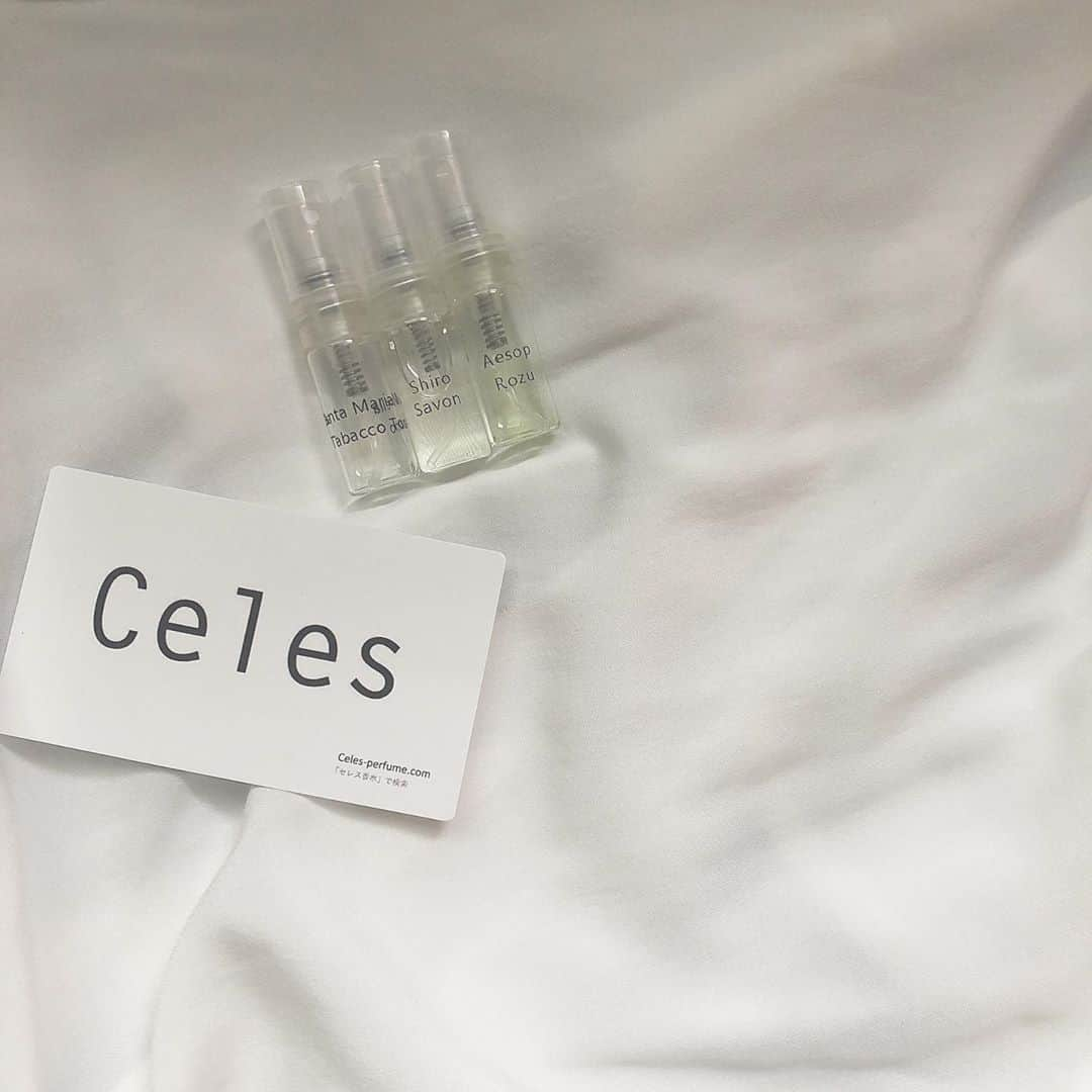 Minamiのインスタグラム：「﻿ ﻿ ﻿ ﻿ @celes_perfume でお気に入りの香水頼みました♡﻿ セレスは気になる香水が少量で試せるから便利だよねー！﻿ ﻿ ・santa maria novella  トバッコトスカーノ﻿ ・shiro サボン﻿ ・Aesop ローズ﻿ が好きなのでこの3種類をチョイスしたよ👍🏻﻿ ﻿ ﻿」