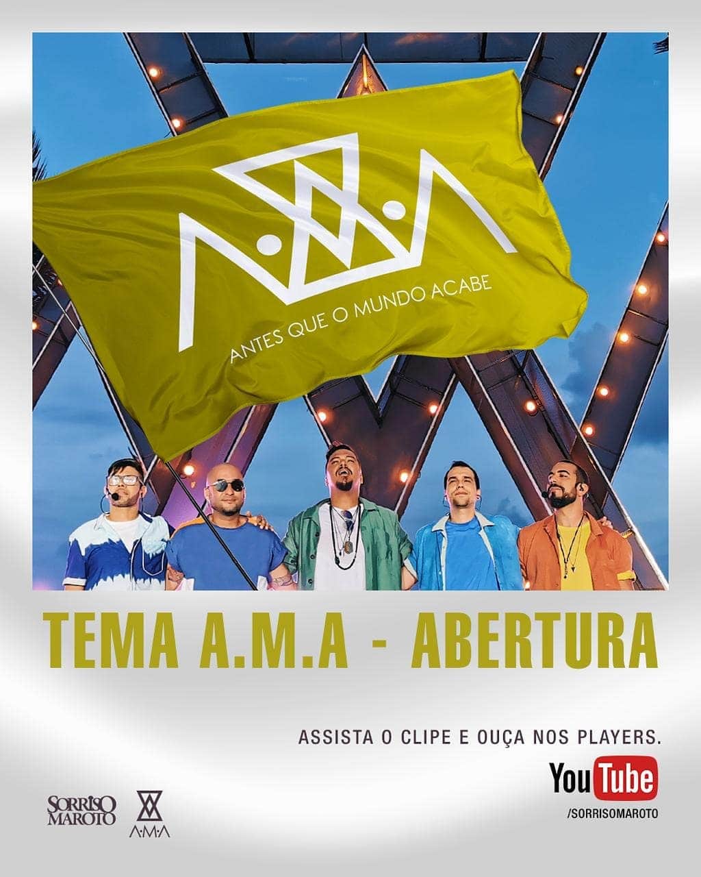 Sorriso Marotoのインスタグラム：「Só pra aumentar ainda mais a ansiedade de vocês, liberamos o vídeo/música Tema da Abertura do DVD #SorrisoMarotoAMA pra já irem entrando na vibe do que vem aí sexta-feira! 😀 Corre lá no Youtube e Apps de Música! 😉」