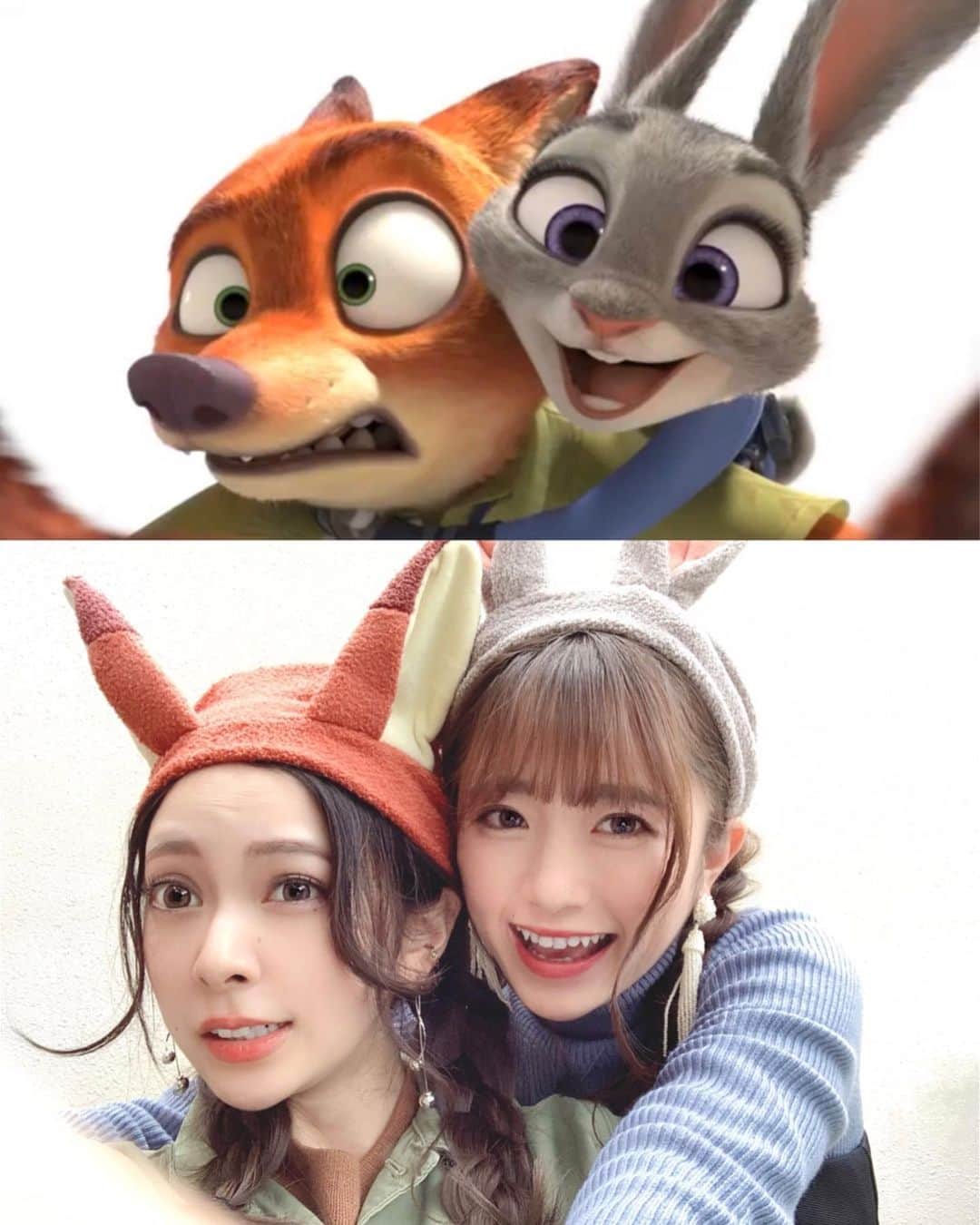 Kanaのインスタグラム：「ㅤ ㅤ 2年ぶりの さきかな×ニクジュディ🦊🐰🚨 ㅤ 前回はDハロ仮装、 今回はバウンドコーデ❤️ ㅤ ㅤ ㅤ ということでまたまたやりました、 セルフィシリーズ🥺❣️ ㅤ 前回と違ってゴープロじゃないし 携帯広角機能ないから 構図とかなかなか大変だった🤣🙌🏻 ㅤ ニックが携帯持つ係だから さきが頑張ってくれました🥺💓 ㅤ ㅤ さきニックを横目に見ながらの 撮影は大変至福でございました。。🥺💕💕 ㅤ ㅤ ㅤ ㅤ ㅤ ㅤ ㅤ ㅤ ㅤ ㅤ #saki__kana ㅤ #kana_disney #kana_disneybound ㅤㅤ ㅤ ㅤㅤㅤㅤㅤㅤㅤㅤㅤㅤ #東京ディズニーリゾート #東京ディズニーランド #ディズニーランド #ズートピア #ニック #ジュディ #ニクジュディ #ディズニーバウンド #ニックバウンド #ジュディバウンド #ヘアバンド #tokyodisneyland #tdl #tokyodisneyresort #tdr #disneybound #zootopia #nickwilde #judyhopps」