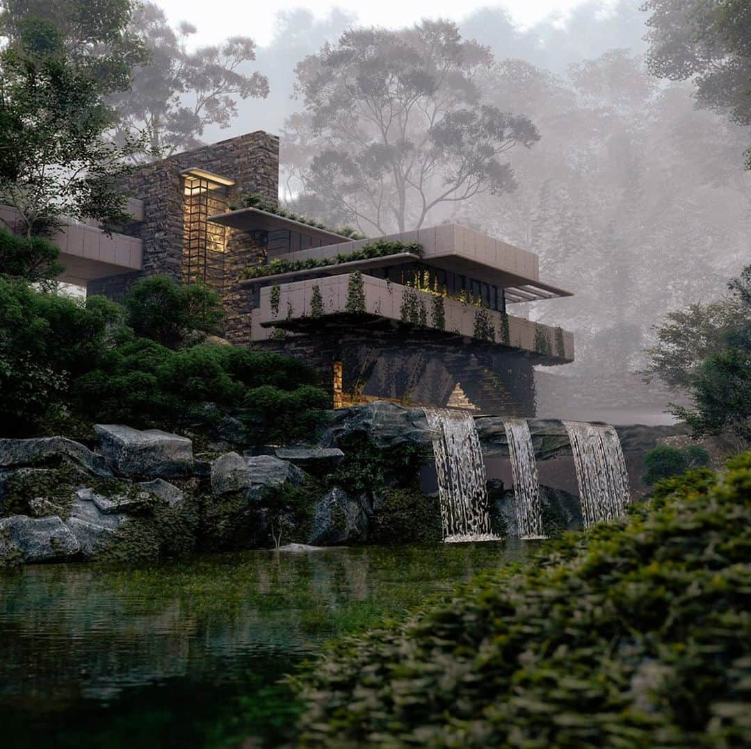 Architecture - Housesさんのインスタグラム写真 - (Architecture - HousesInstagram)「⁣ 𝗙𝗮𝗹𝗹𝗶𝗻𝗴𝘄𝗮𝘁𝗲𝗿💦⁣ is a house designed by architect Frank Lloyd Wright in 1935 built partly over a waterfall on Bear Run in the Mill Run section of Stewart Township, Fayette County, #Pennsylvania. Did you know it?  What do you think about this 3d visualization?⁣ Tag a #renderlover.💙⁣ ___⁣ 📷 Visualization:@3dfernandes.⁣ 💻  Tools: SketchUp, Lumion⁣ #archidesignhome⁣ ___⁣ #fallingwater #fallingwaterhouse #architecture #arquitectura #archilovers #naturearchitecture #design #architect #luxury #realestate #architecturephotography #render #renderlovers」10月30日 1時50分 - _archidesignhome_