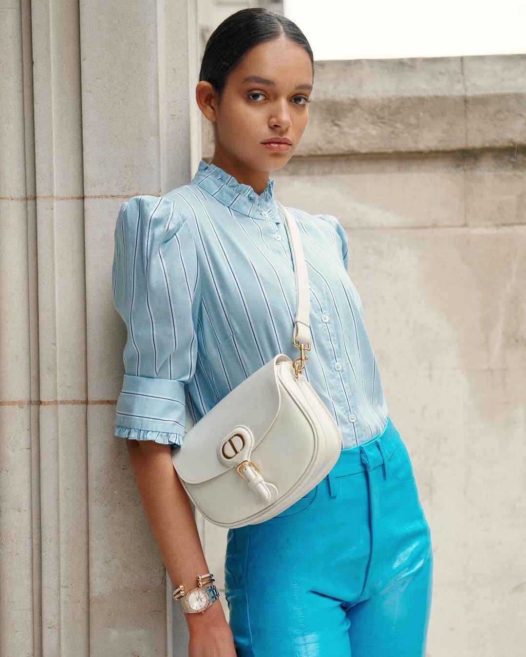 Harrodsのインスタグラム：「Feeling blue? Make it fashion 💙 A @veronicabeard blouse is an oh-so-chic accomplice to @rotatebirgerchristensen’s electric vegan leather.   Find #VeronicaBeard and #RotateBirgerChristensen in Fashion Lab on the Fourth Floor; find @DIOR in Superbrands on the First Floor; find @piaget in Fine Jewellery and @audemarspiguet in Fine Watches, both on the Ground Floor.  #Harrods #HarrodsFashion」